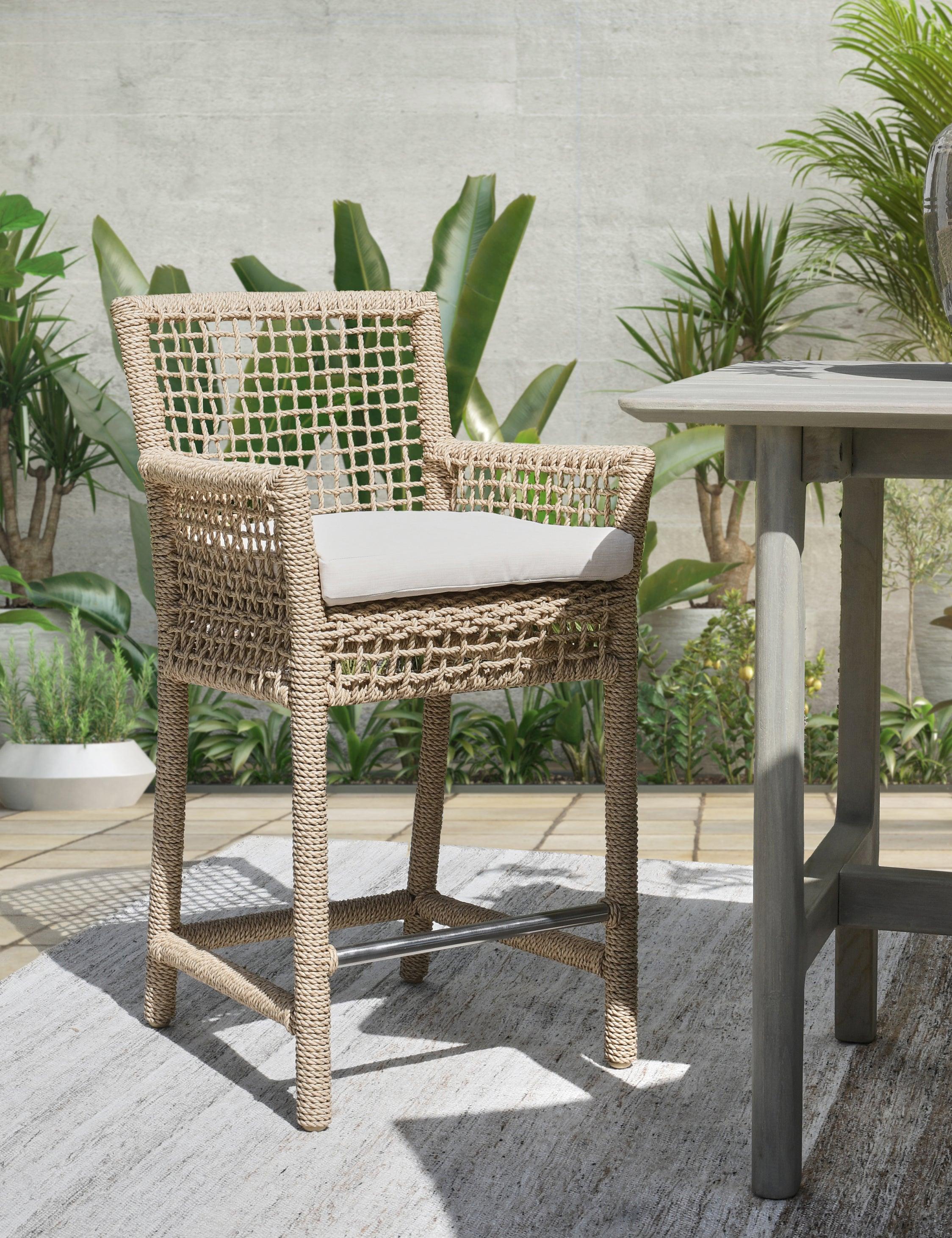 Brisbane Coastal Brown Wicker and Metal Counter Stool with Cushion