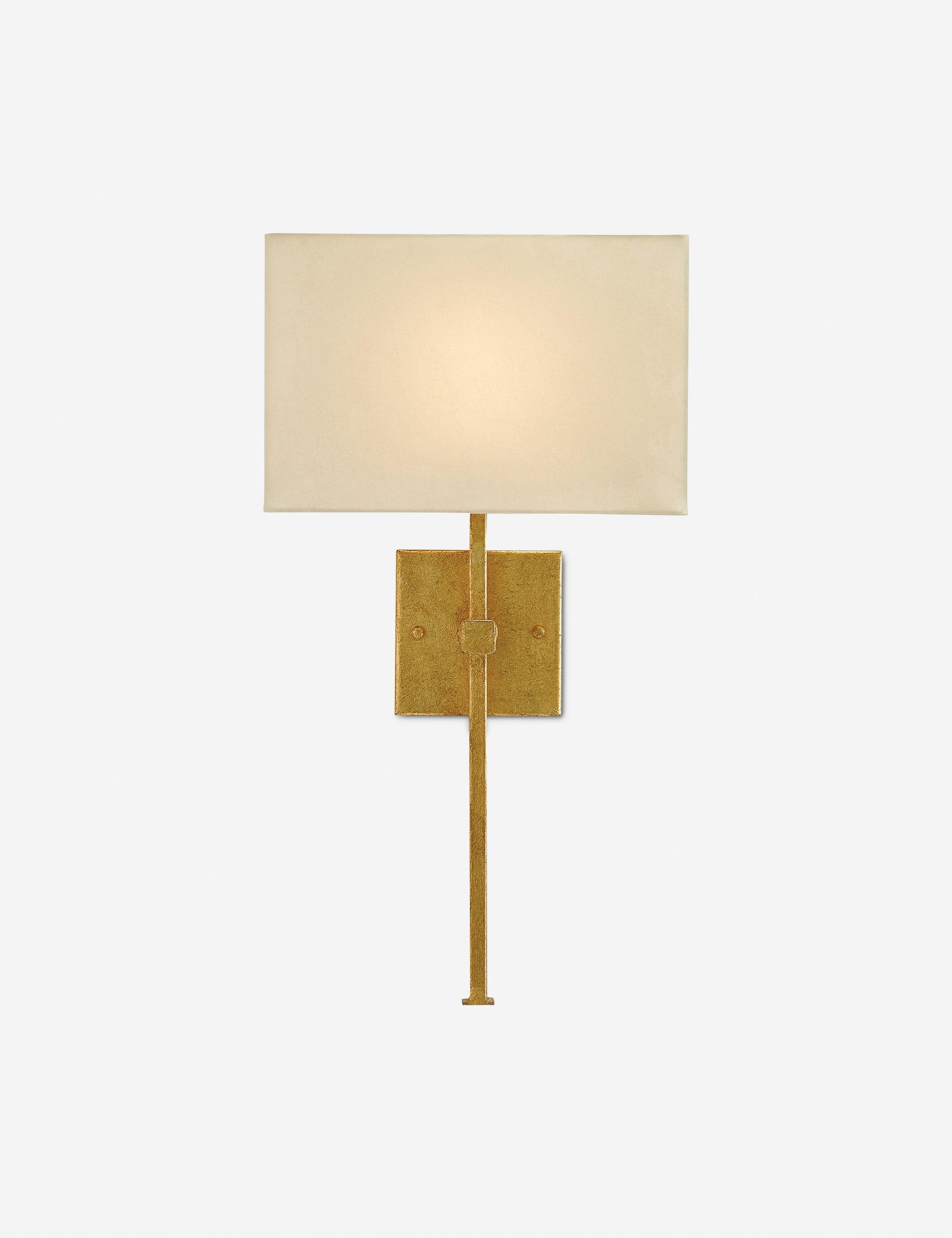 Antique Gold Leaf Wall Sconce with Champagne Silk Shade
