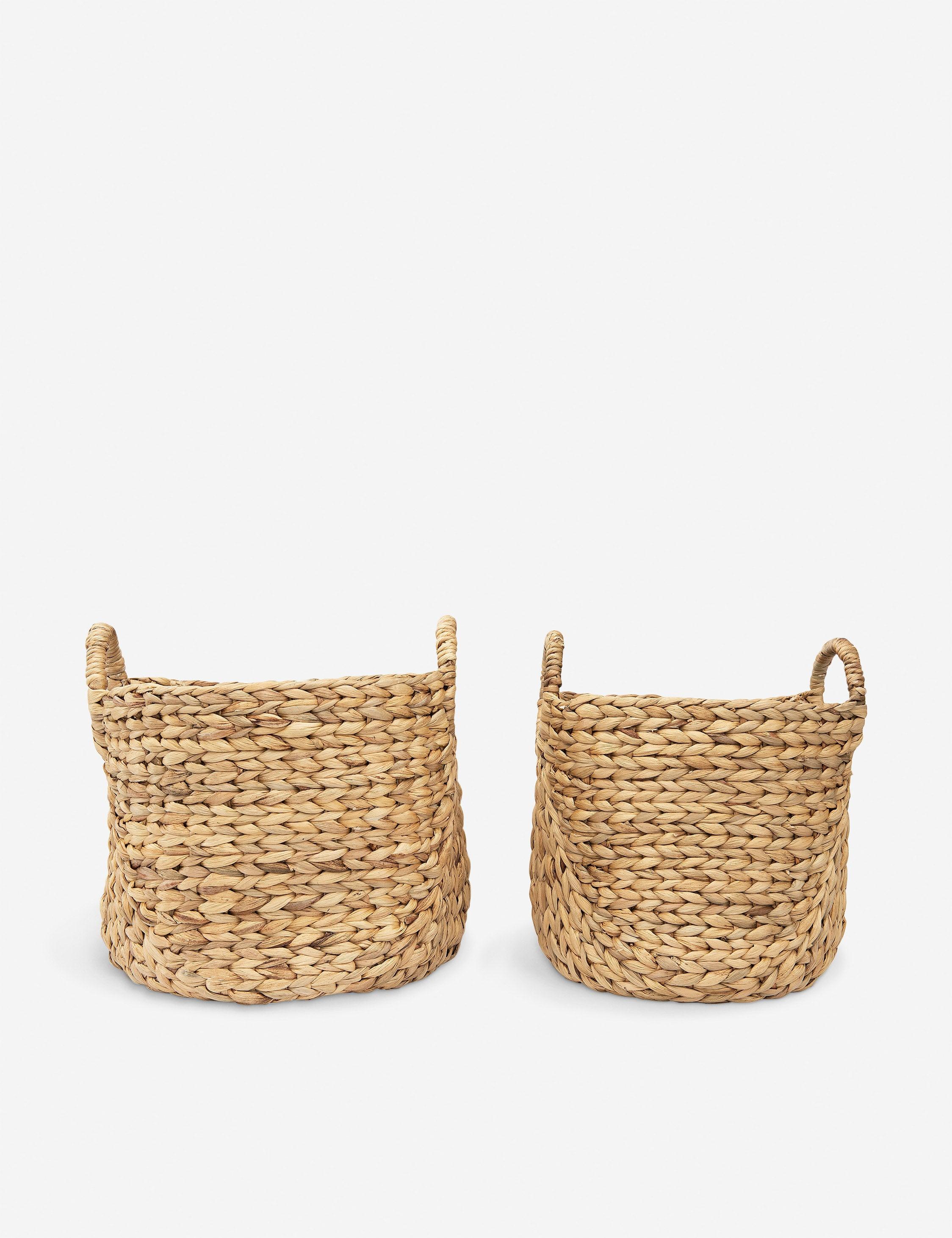 Handwoven Natural Seagrass Round Storage Baskets with Handles (Set of 2)