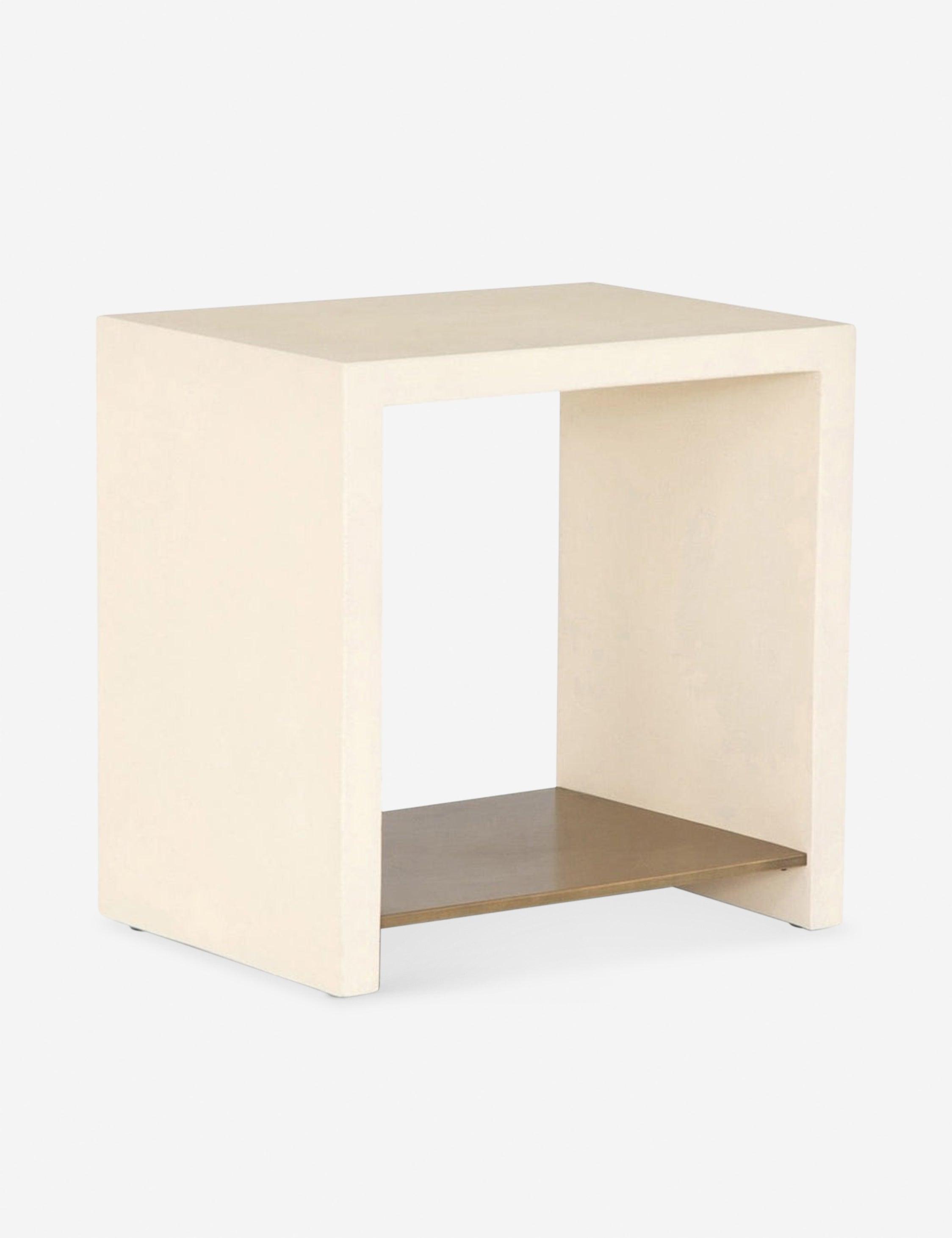 Elegant Cream Stone and Metal Rectangular End Table