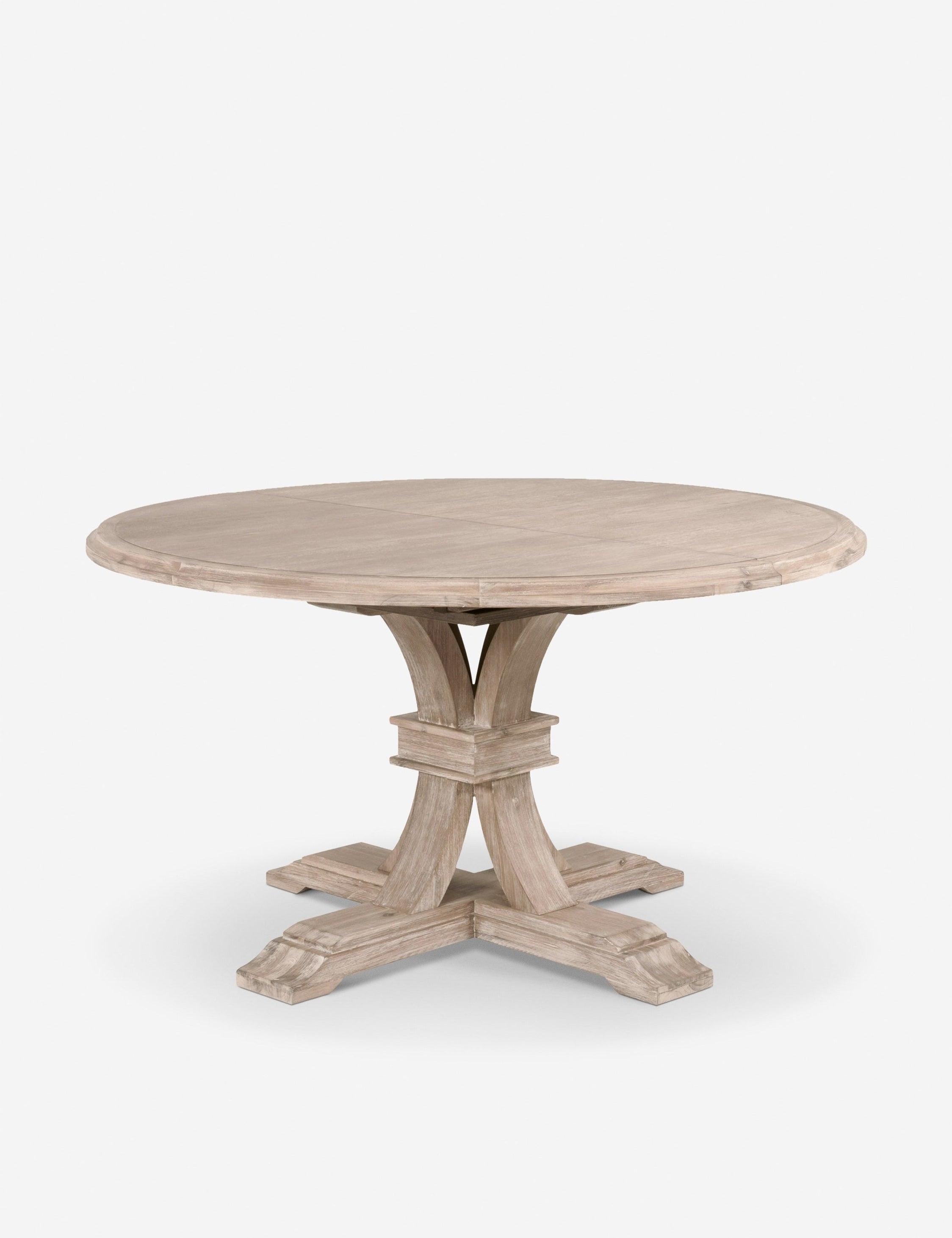 Acacia Wood Round Extendable Dining Table in Distressed Natural Gray