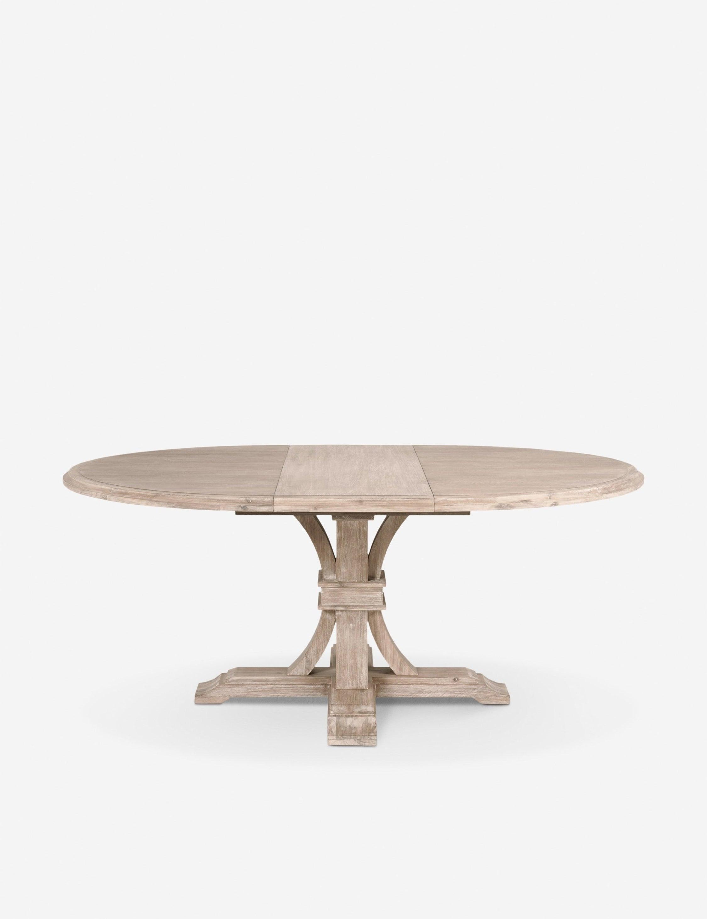 Acacia Wood Round Extendable Dining Table in Distressed Natural Gray