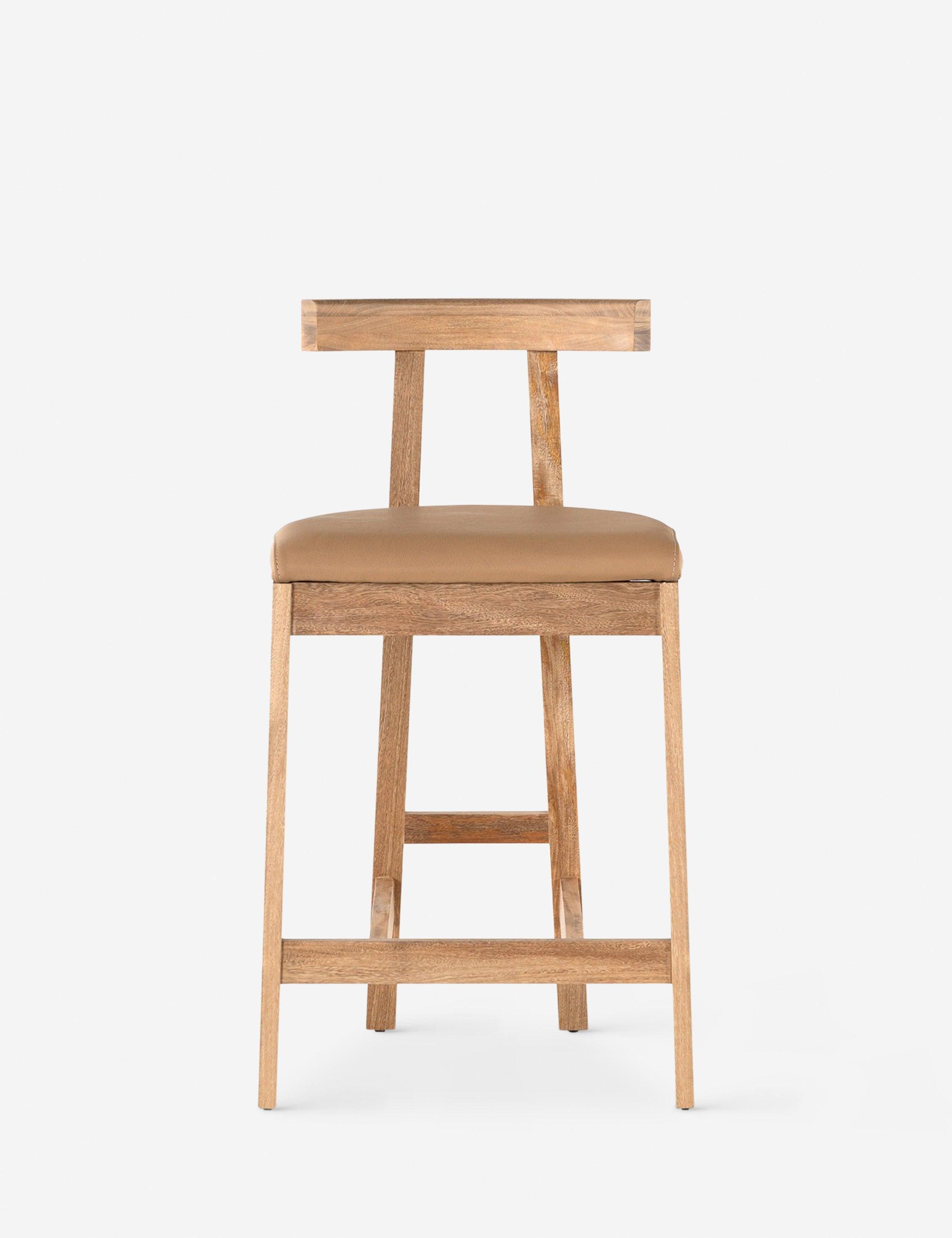 Rosa Morada Wood and Top-Grain Leather Minimalist Counter Stool