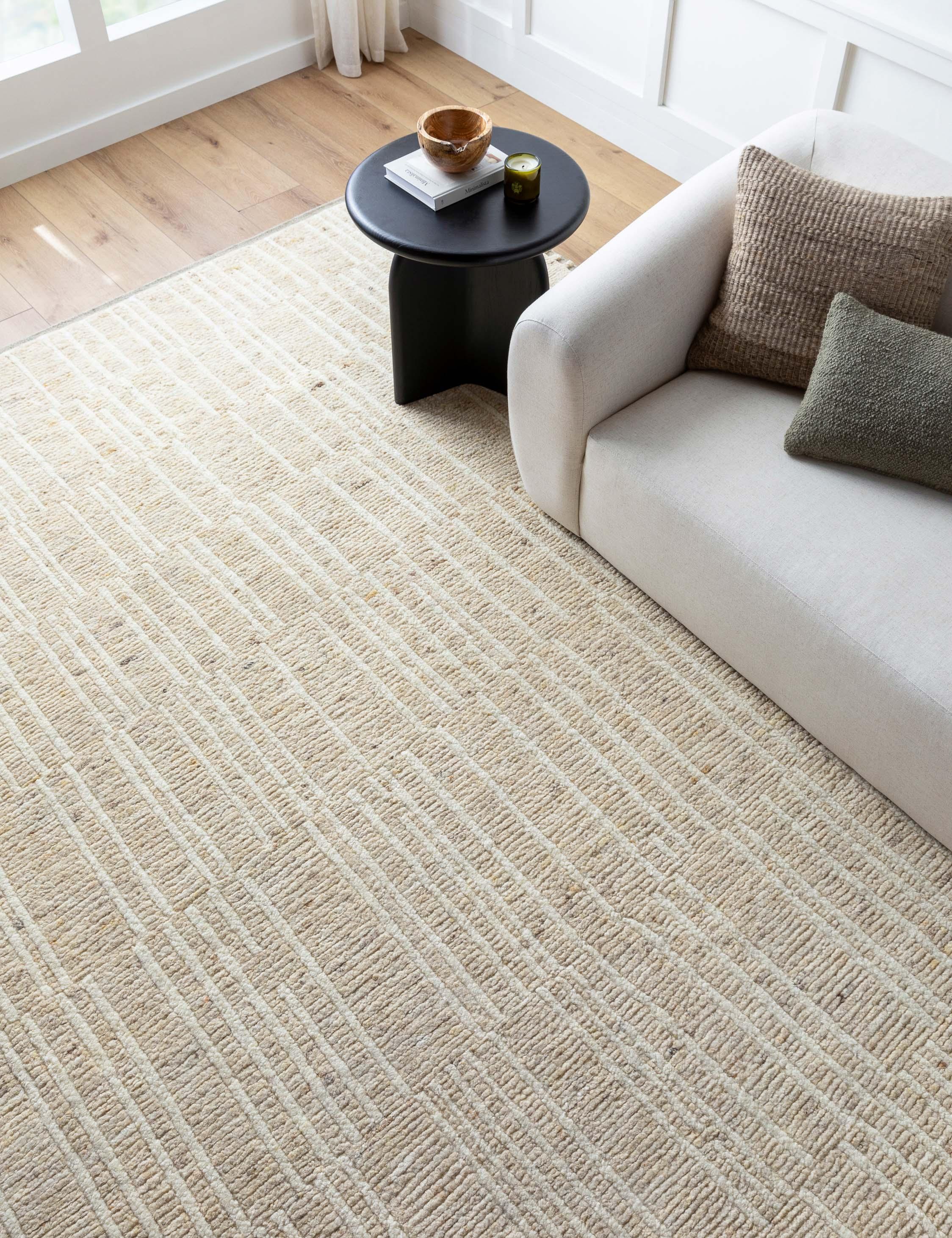 Hand-Knotted Black and Beige Wool Stripe Rug, 10' x 14'