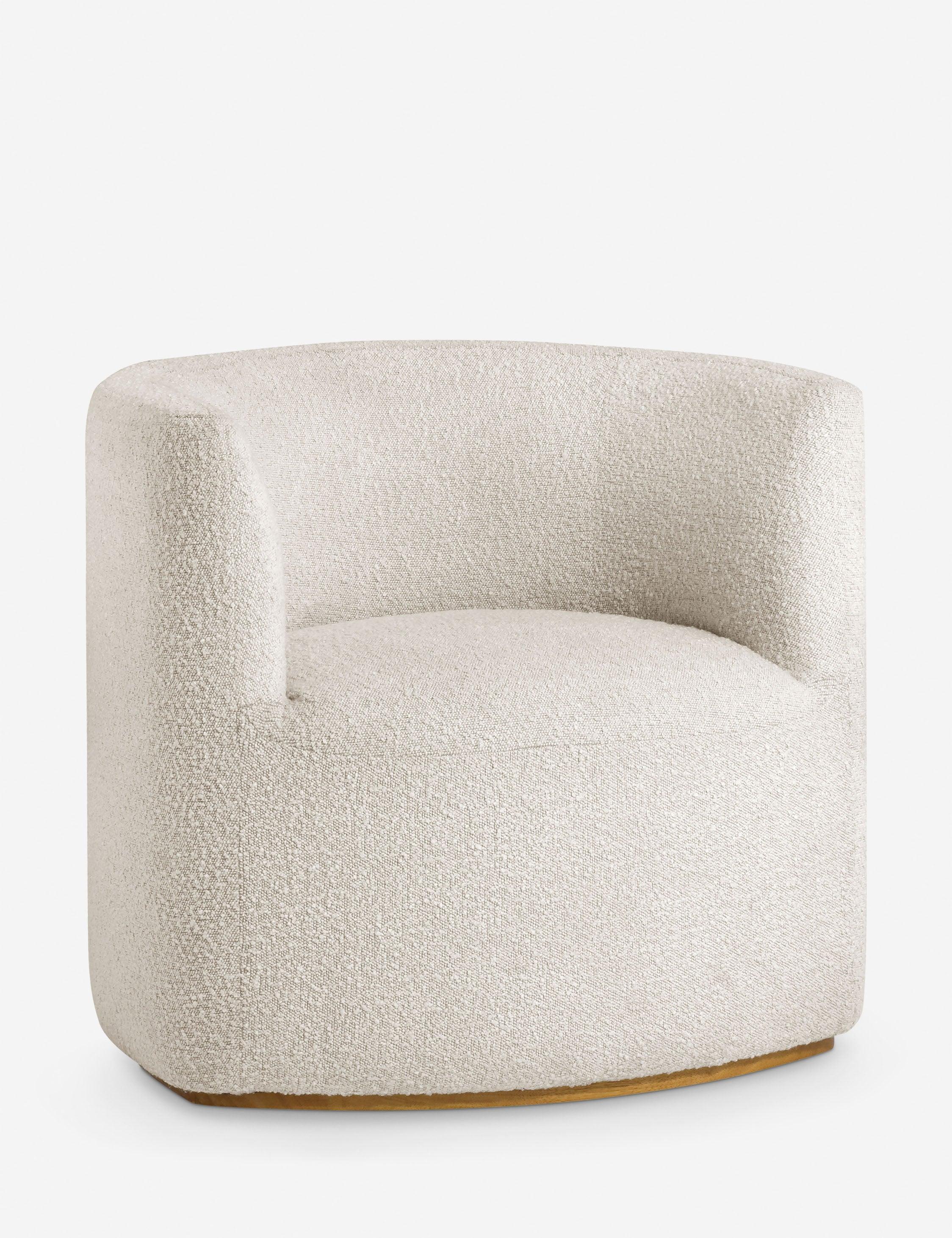 Ivory Boucle Barrel Accent Chair with Manufactured Wood Base