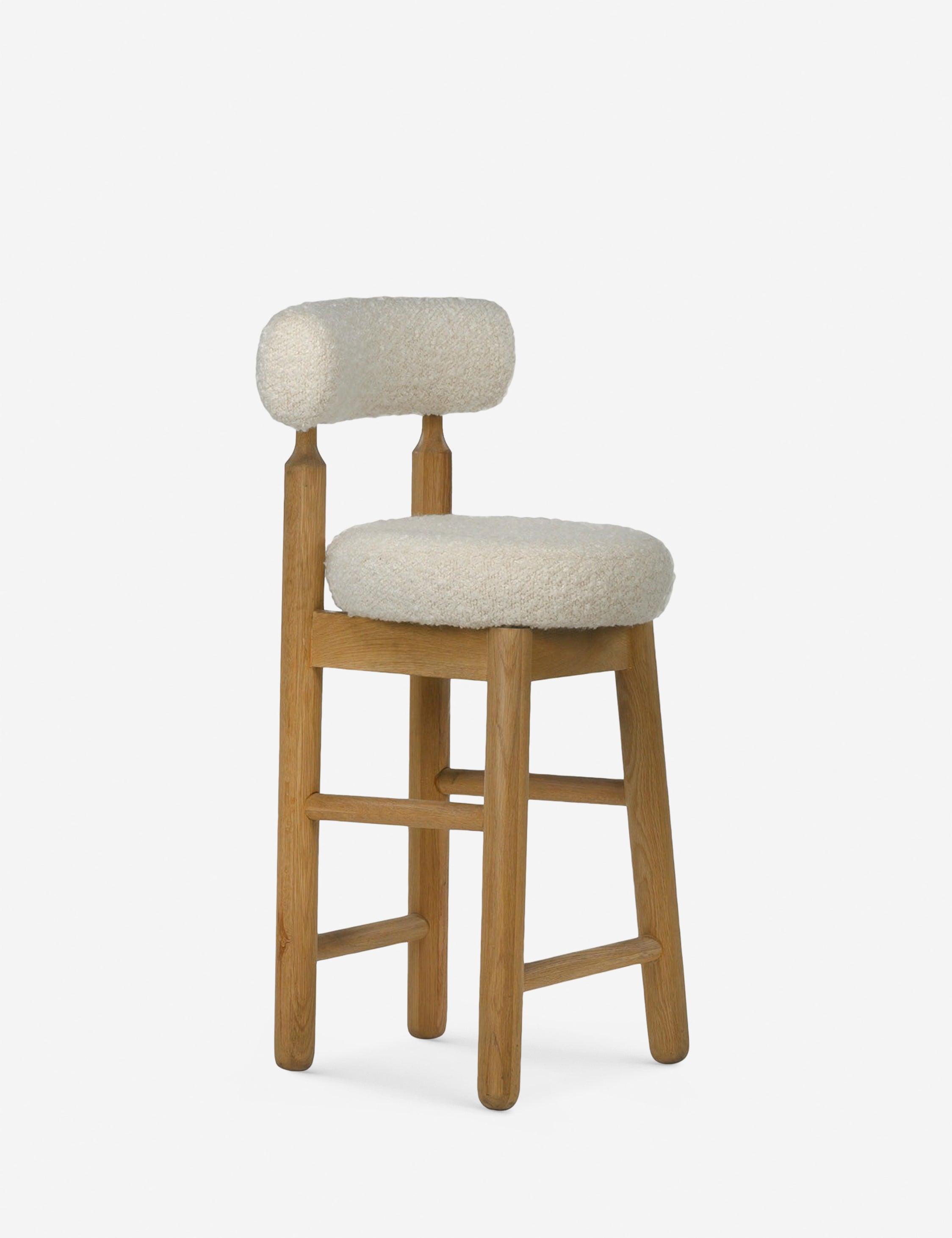 Centro Rustic White Boucle Upholstered Counter Stool