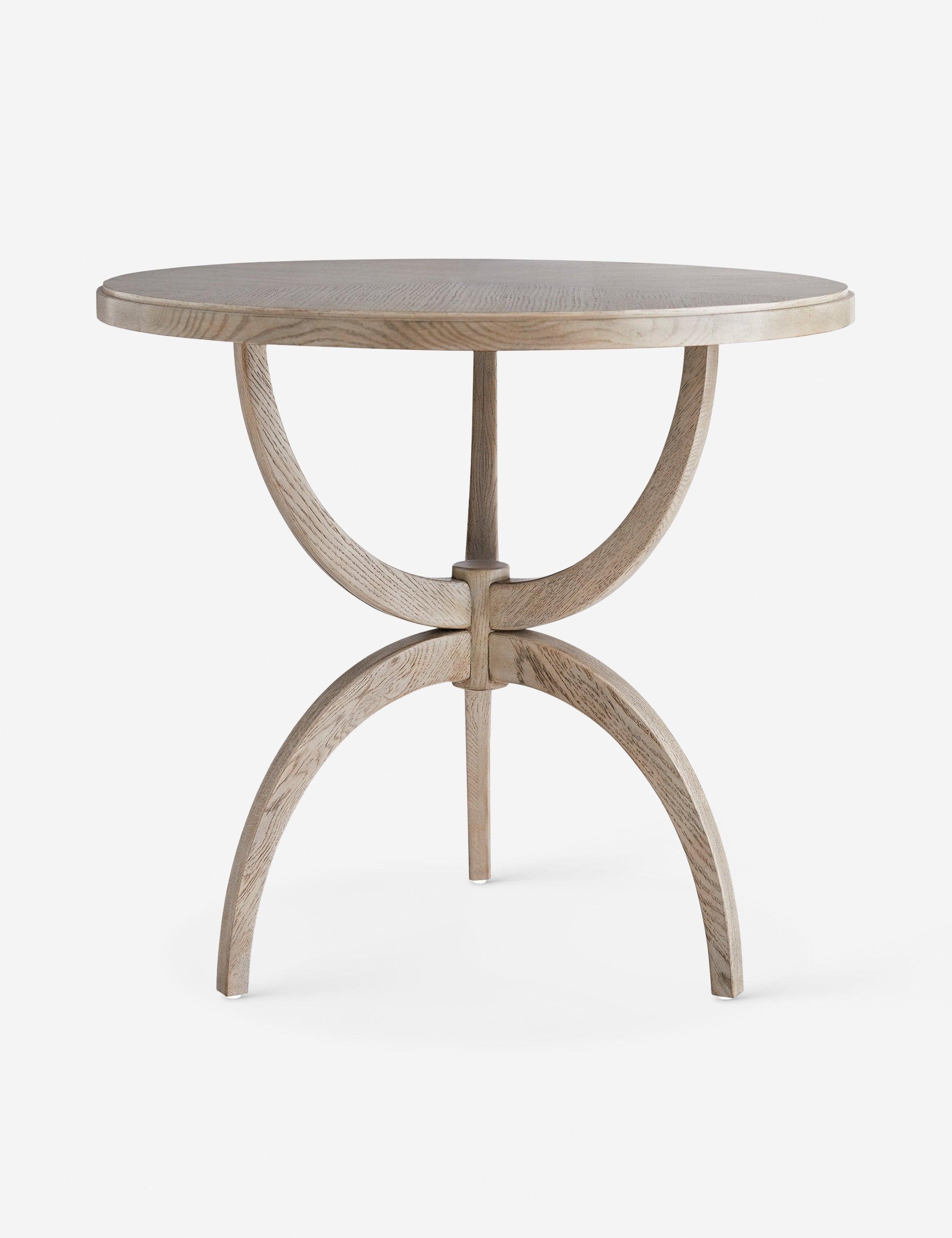 Sultry Smoke Finish Oak Round Side Table with Three-Prong Base