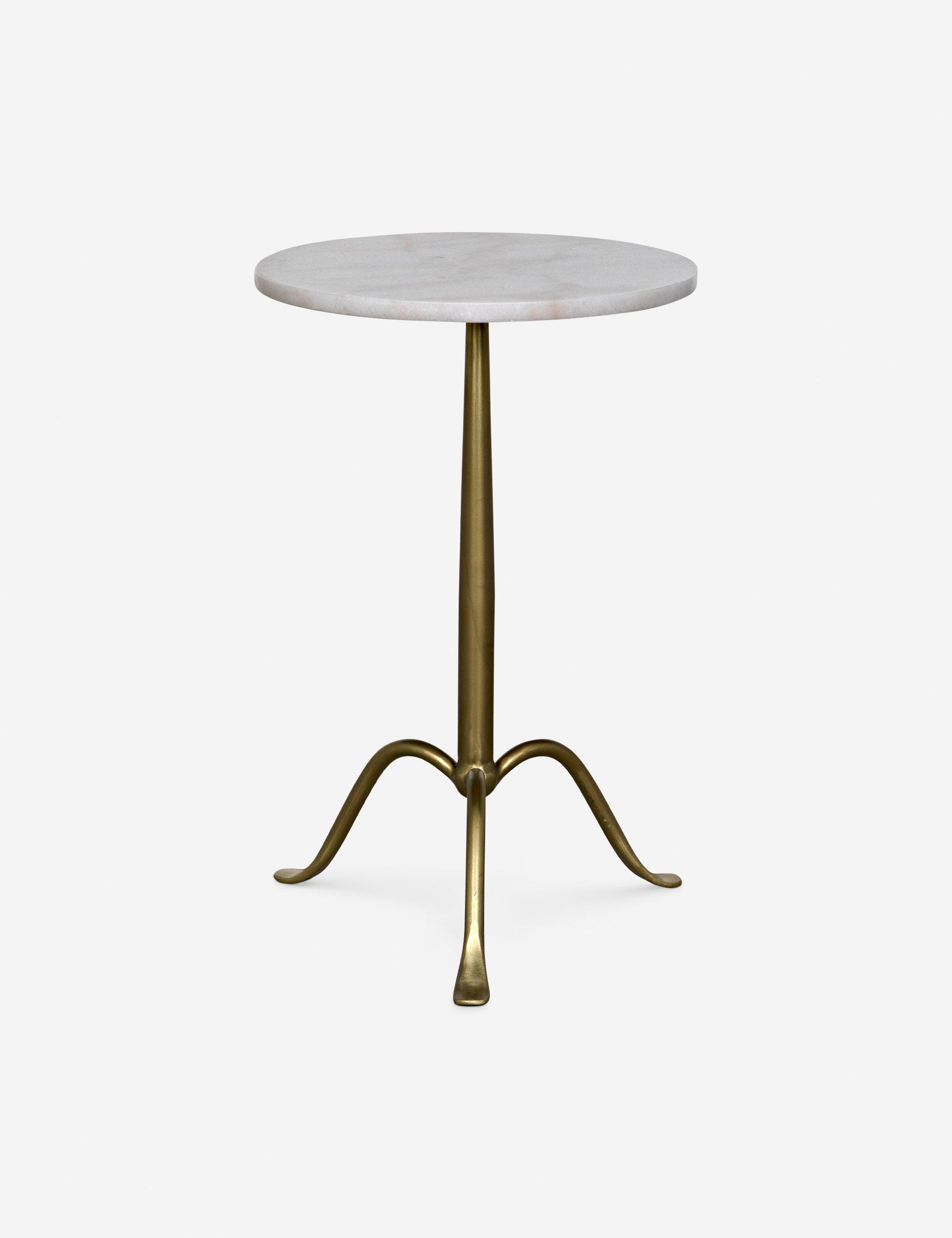 Alfano Round Side Table - Antique Brass and White Marble