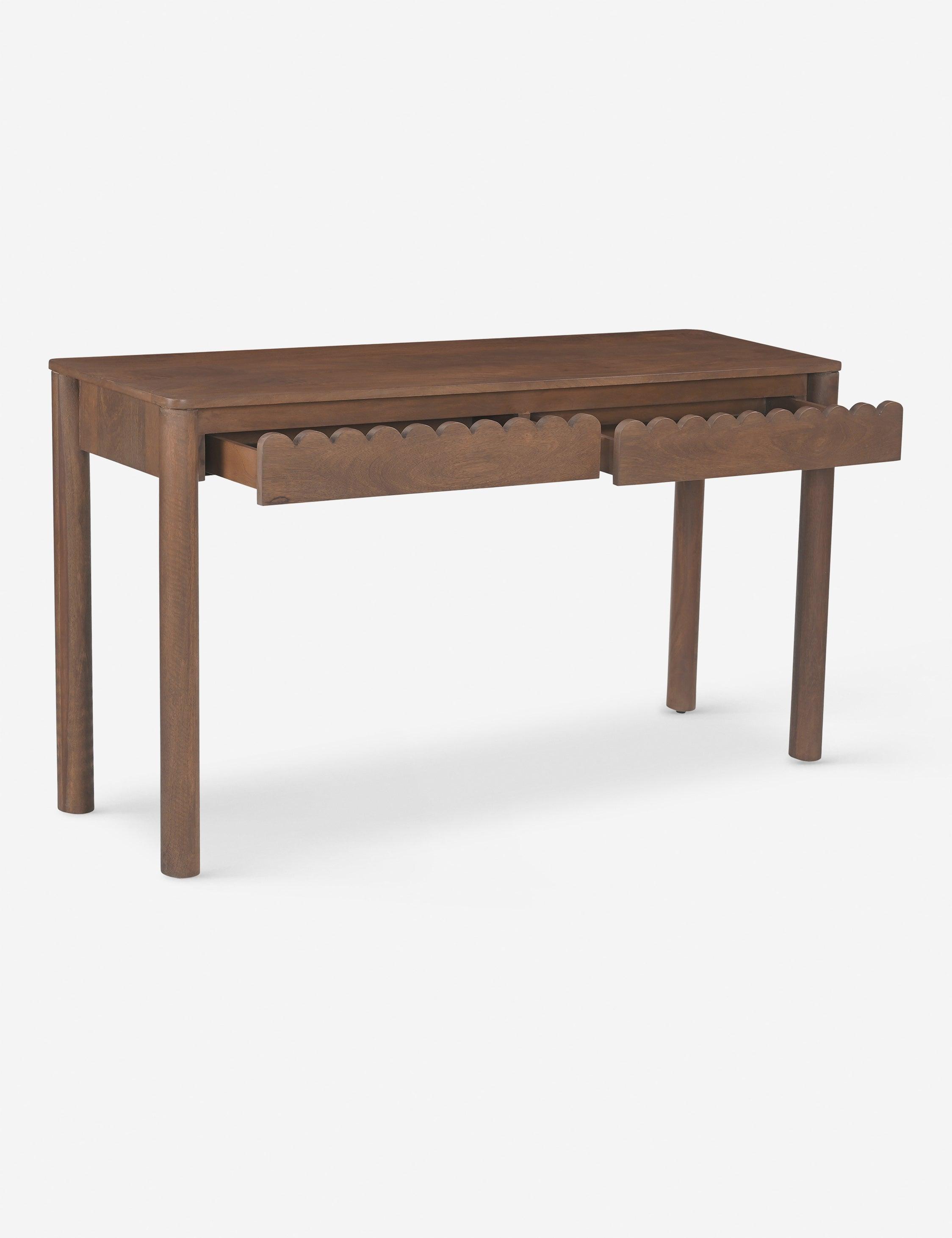 Brown Wood Console Table with Storage Drawers