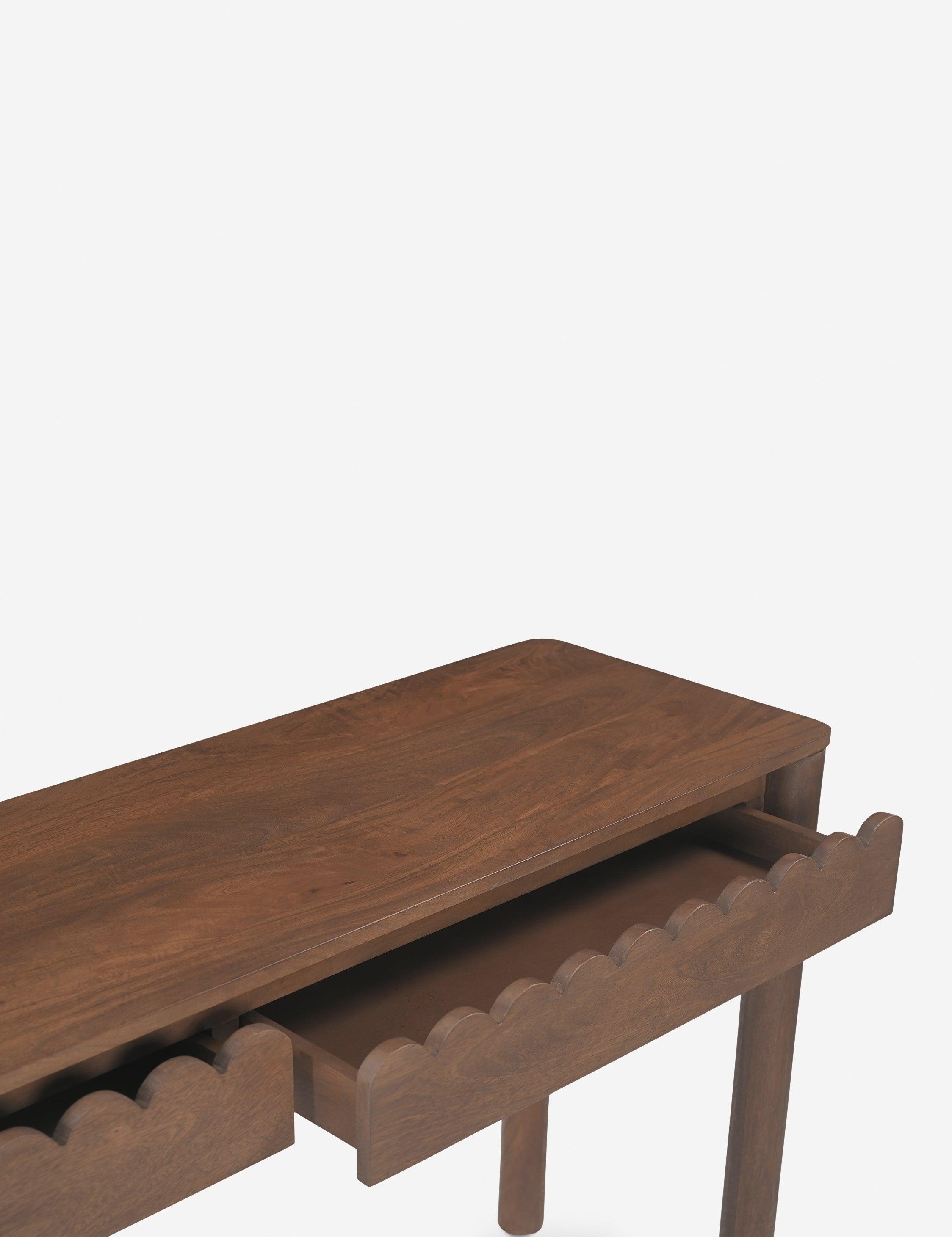 Brown Wood Console Table with Storage Drawers