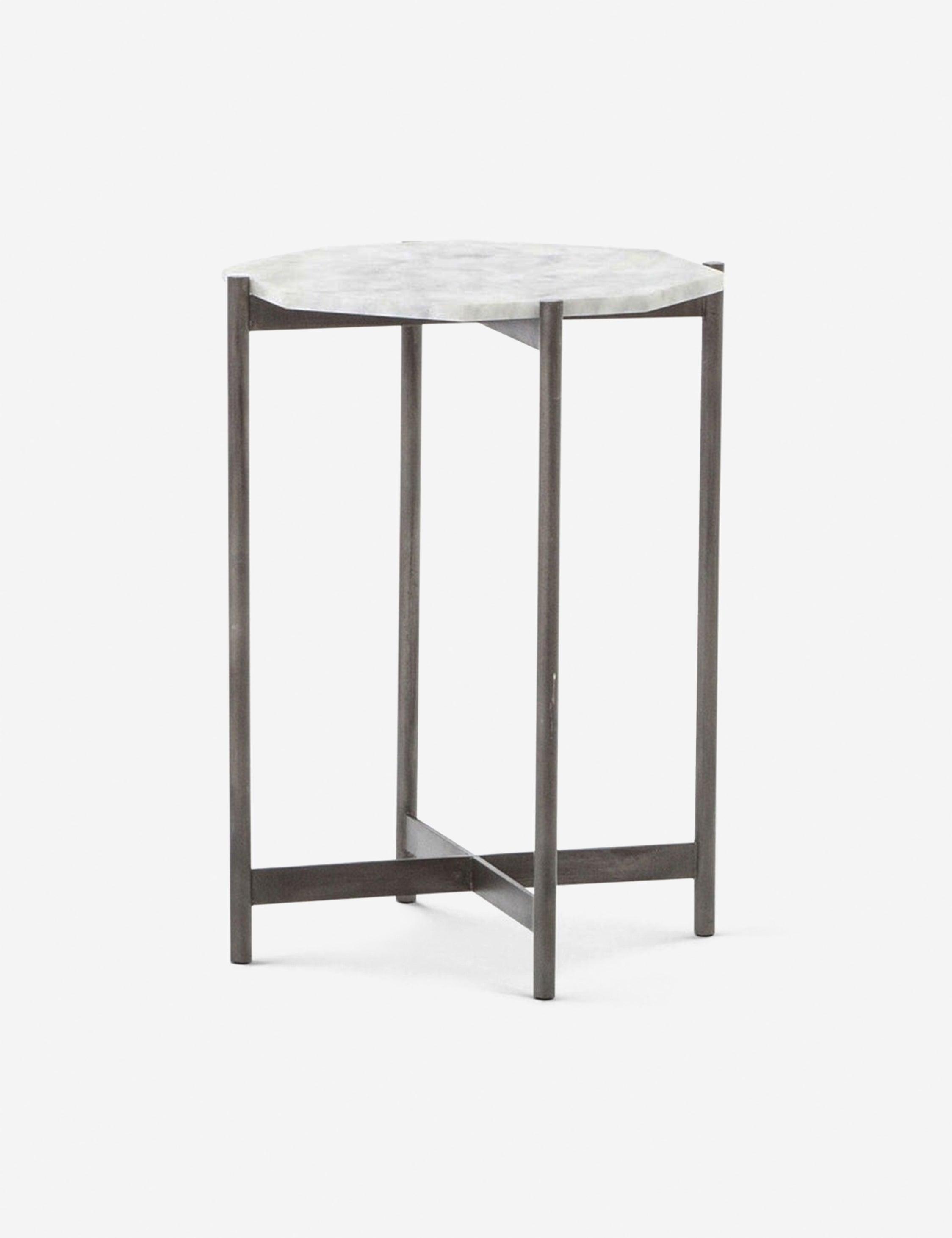 Montague 22'' Round Gray Marble and Metal Contemporary Side Table