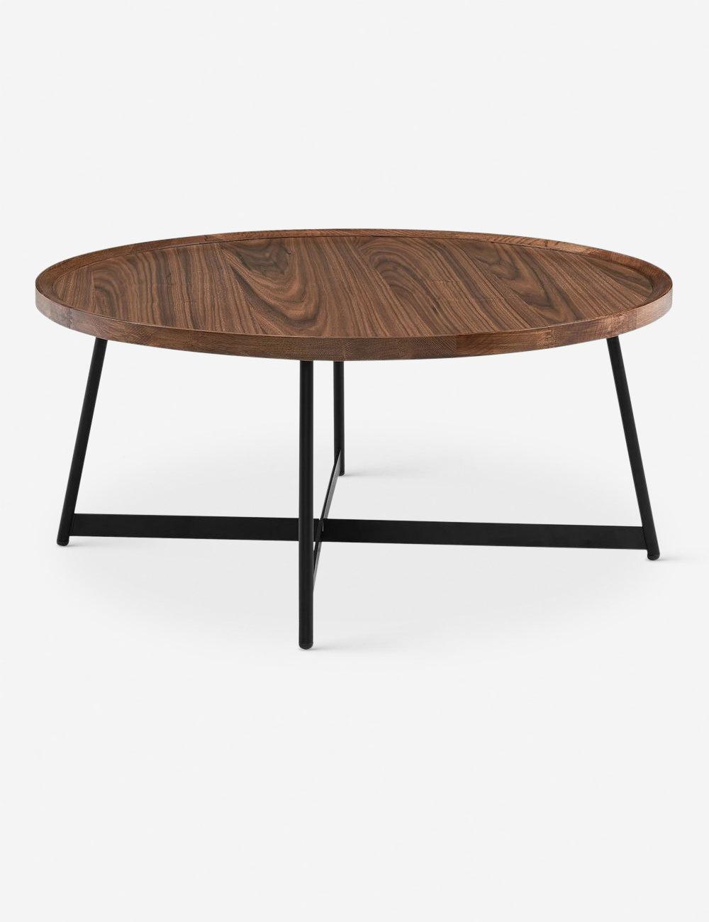 Modern Farmhouse 35" Round Walnut Coffee Table with Steel Base