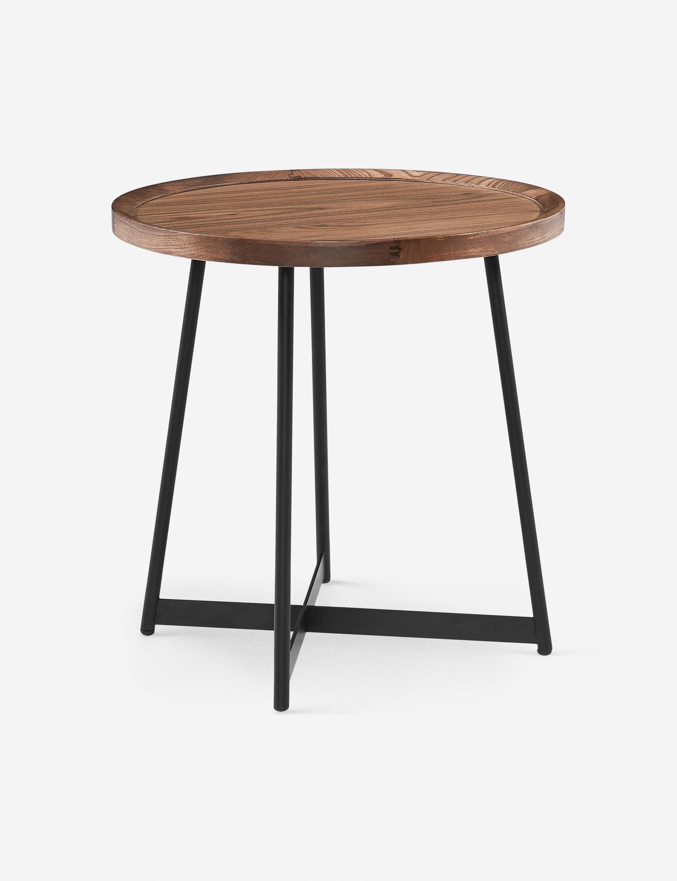 Niklaus 23" Round Walnut Veneer Side Table with X-Shaped Steel Base