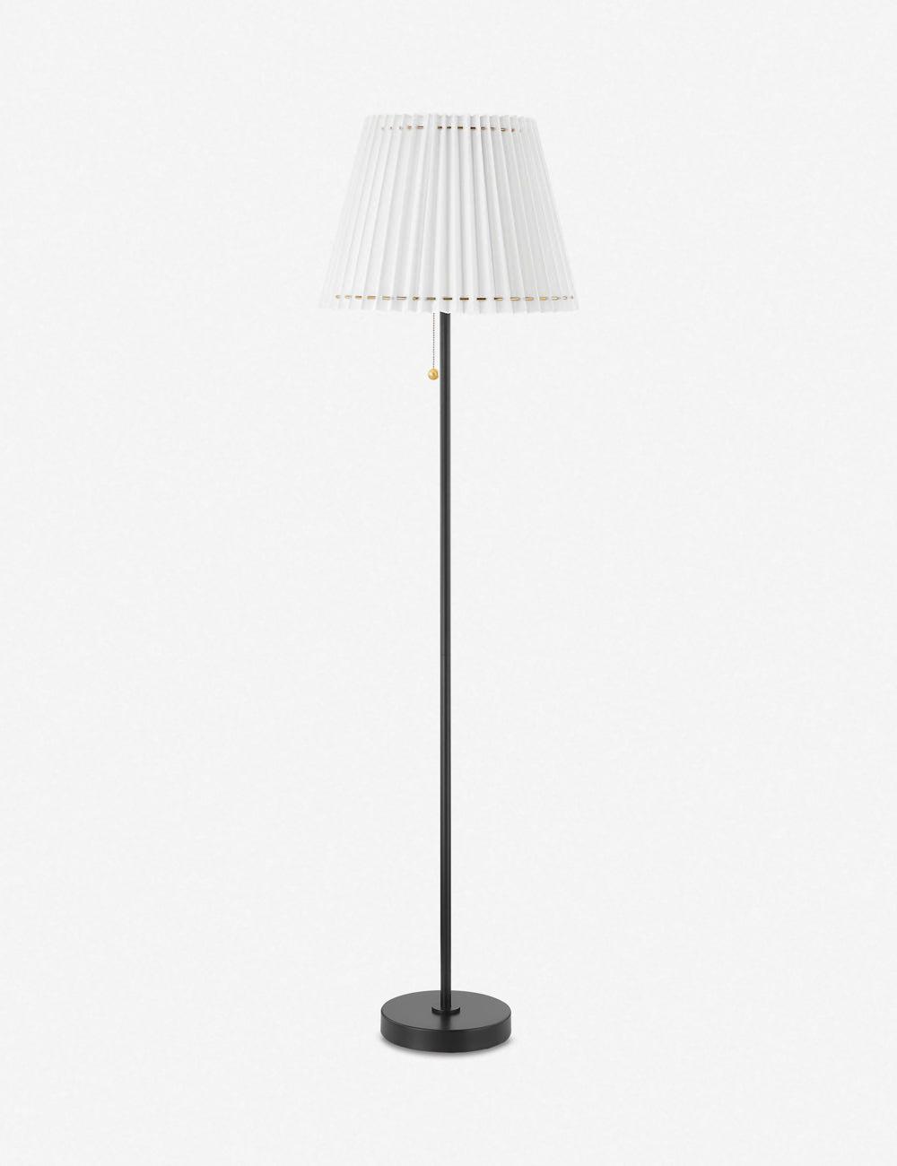 Adjustable Soft Black Floor Lamp with Pleated Belgian Linen Shade