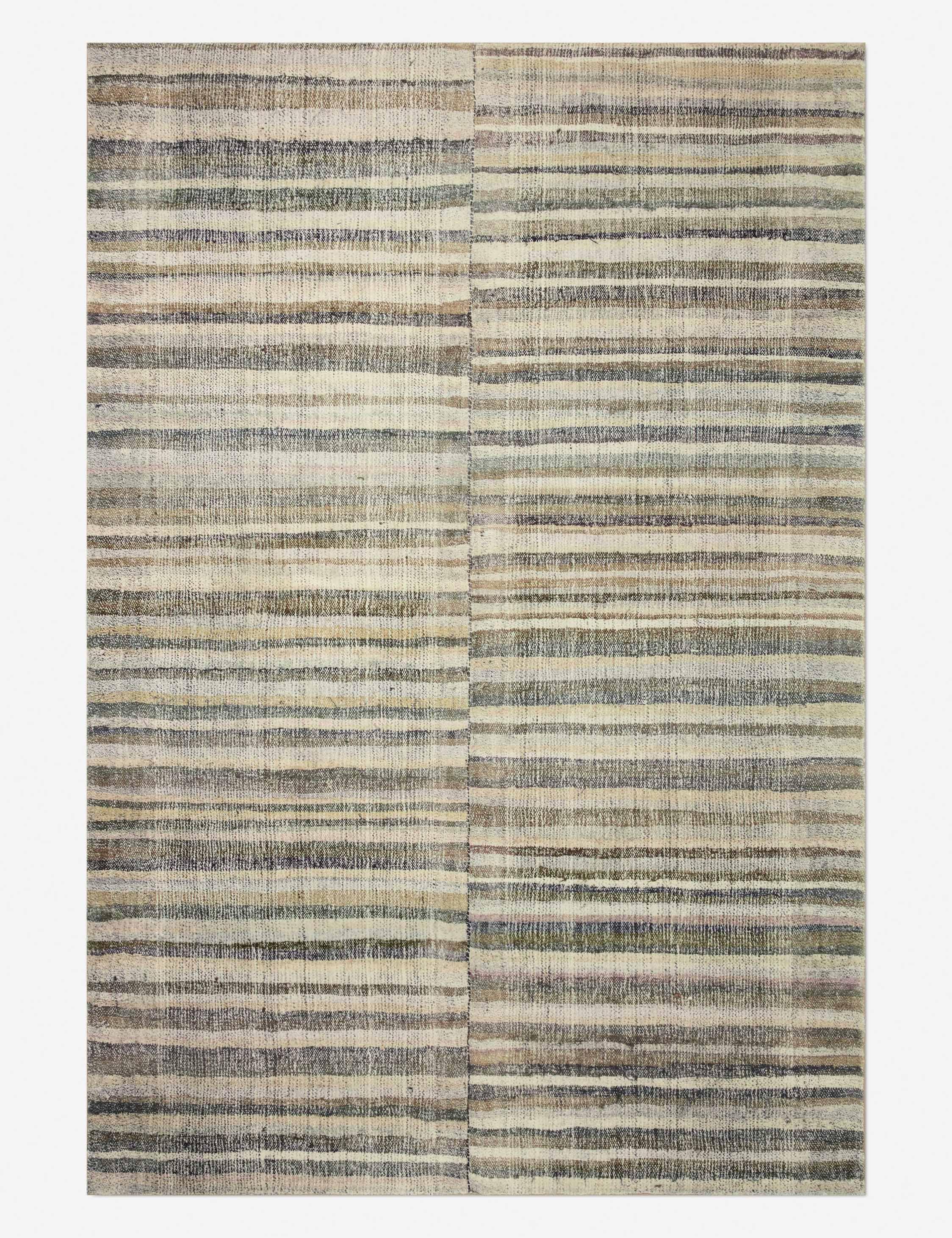 CloudPile Striped Sheepskin Runner Rug in Natural and Moss - 2'3" x 7'6"