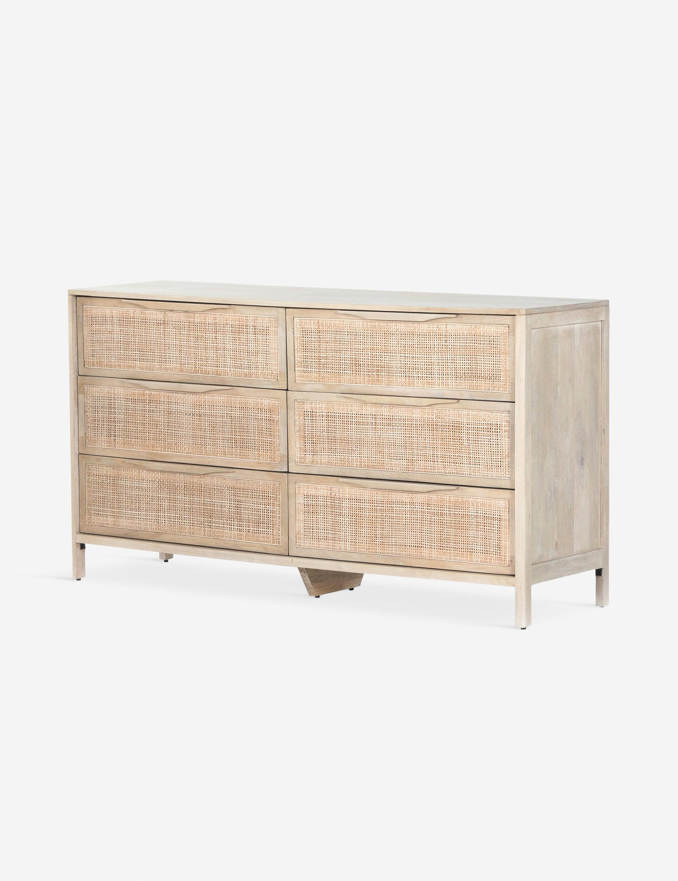 Coastal Charm Double Dresser with Mirror in Natural Mango & Woven Cane