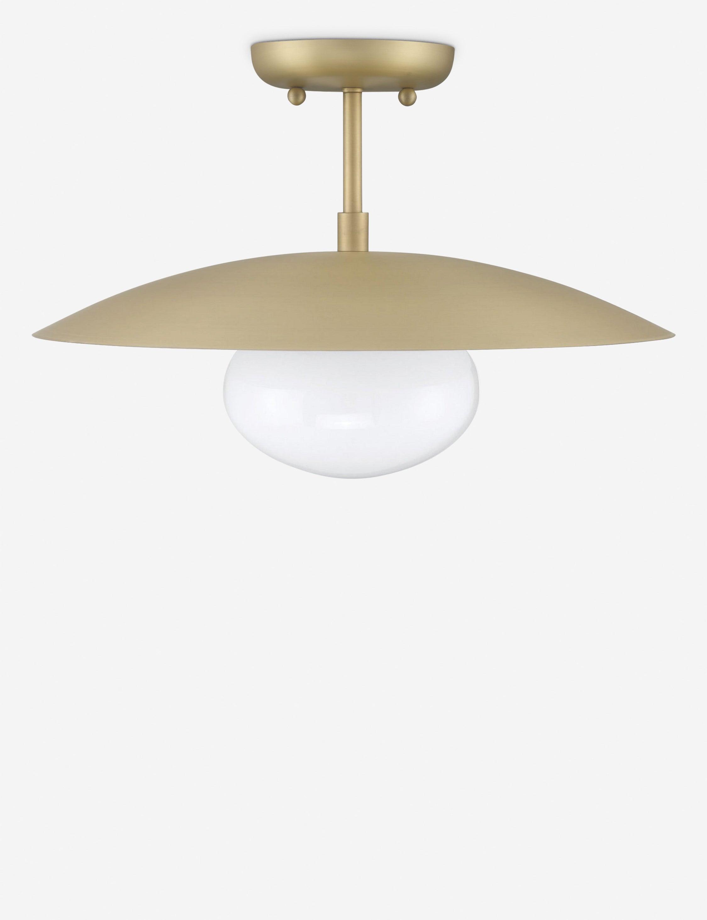 Declan Sleek Brass 18" Semi-Flush Frosted Globe Ceiling Light