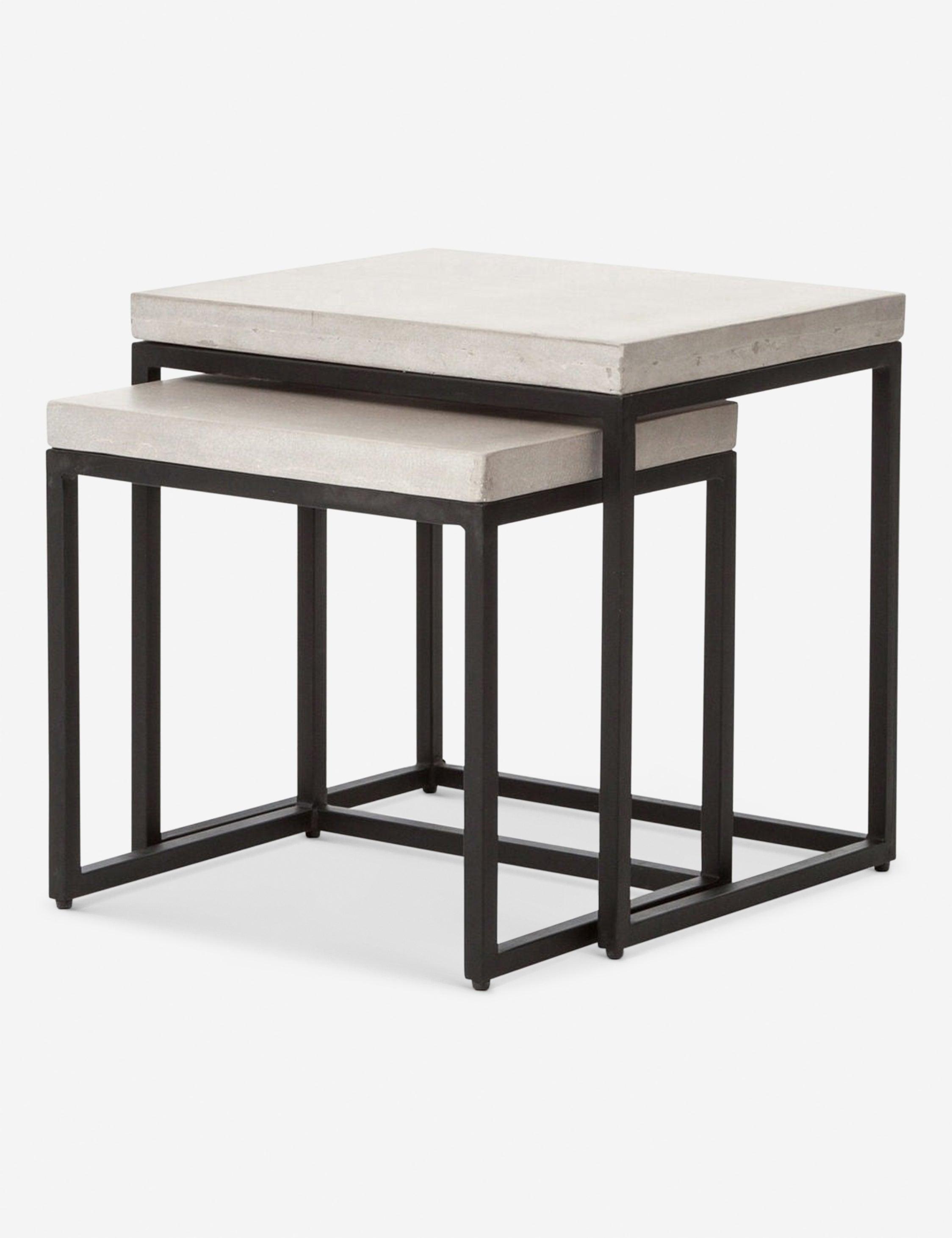 Maximus Square Concrete & Iron Nesting Side Tables Set