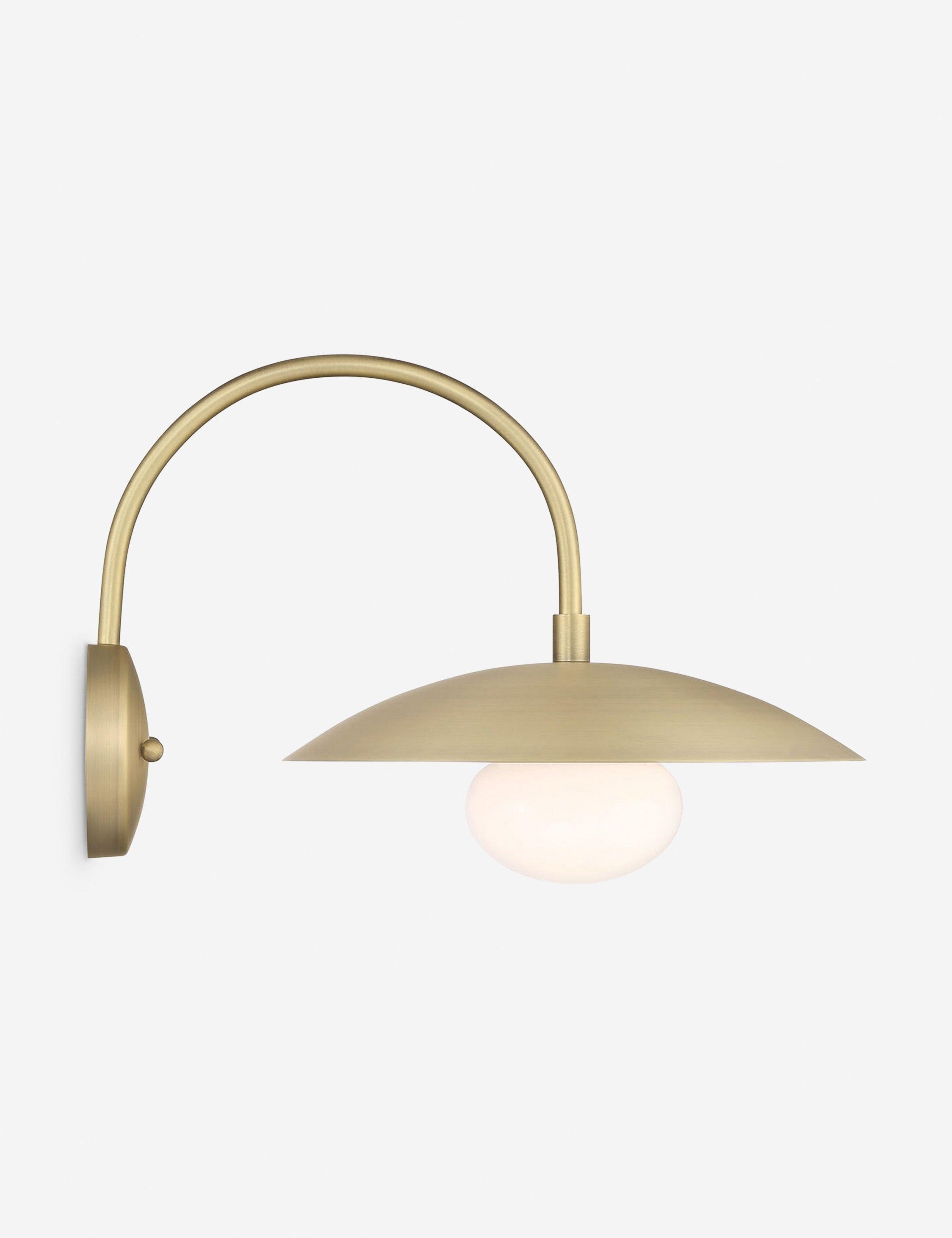 Modern Brass Curved Arm Sconce with Frosted Glass Globe