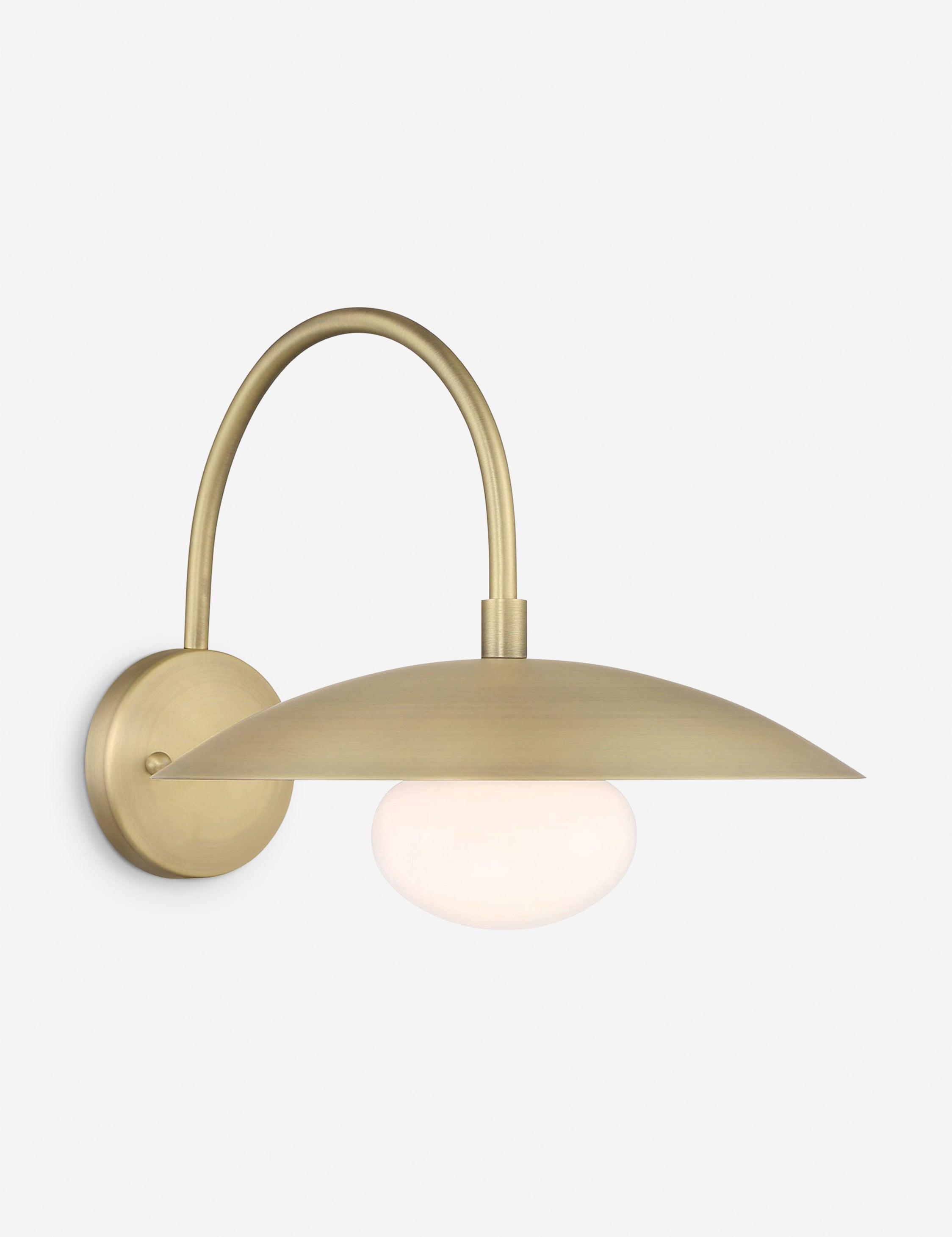 Modern Brass Curved Arm Sconce with Frosted Glass Globe