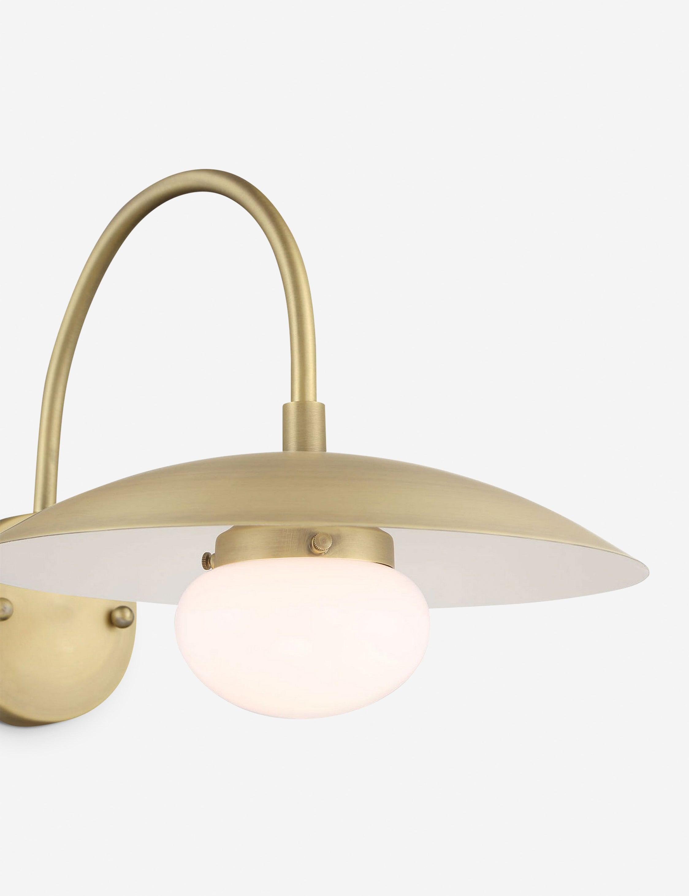 Modern Brass Curved Arm Sconce with Frosted Glass Globe