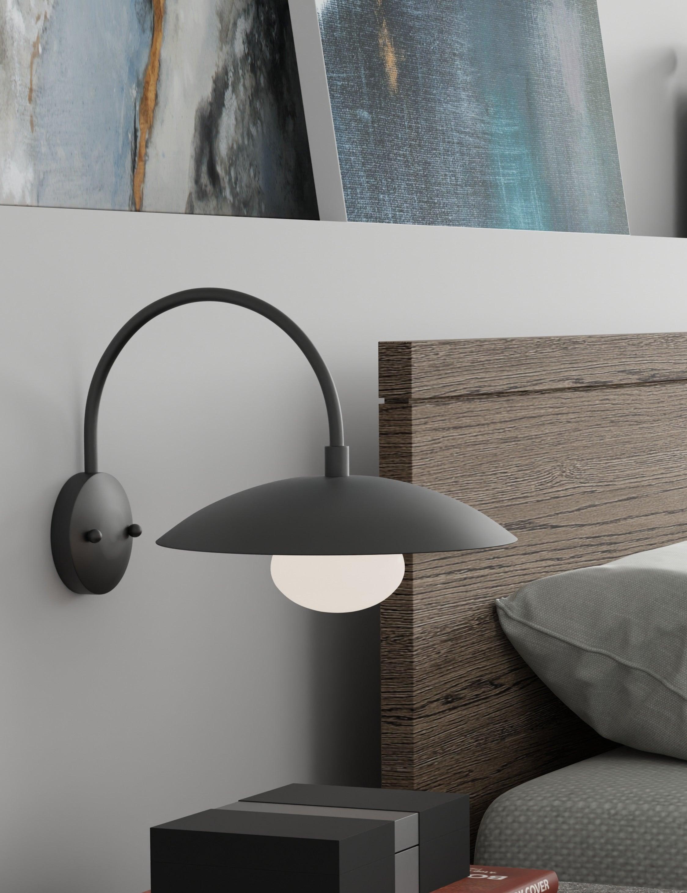 Shah Curved Arm Matte Black Minimalist Wall Sconce