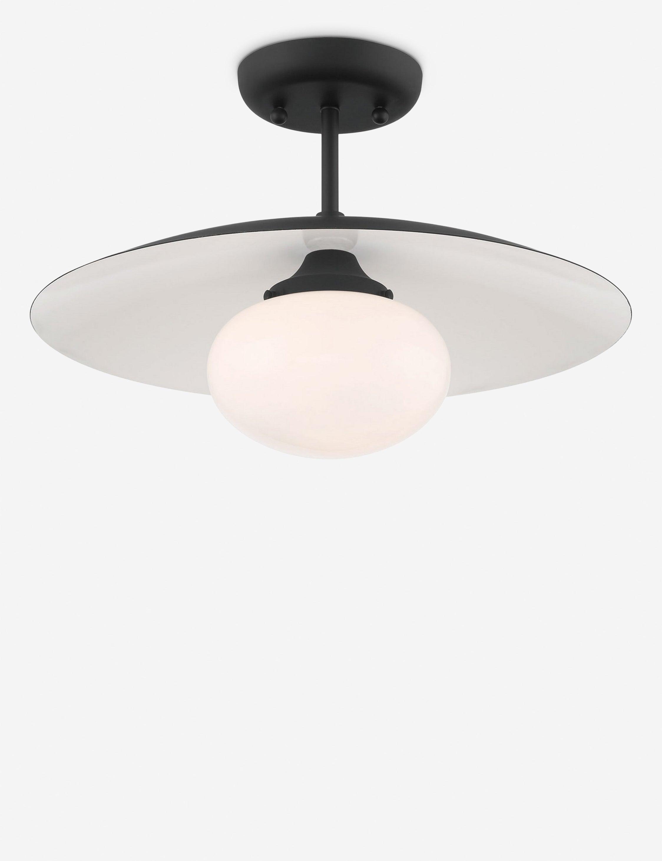 Modern Declan Matte Black 16" Brass & Glass Globe Ceiling Light