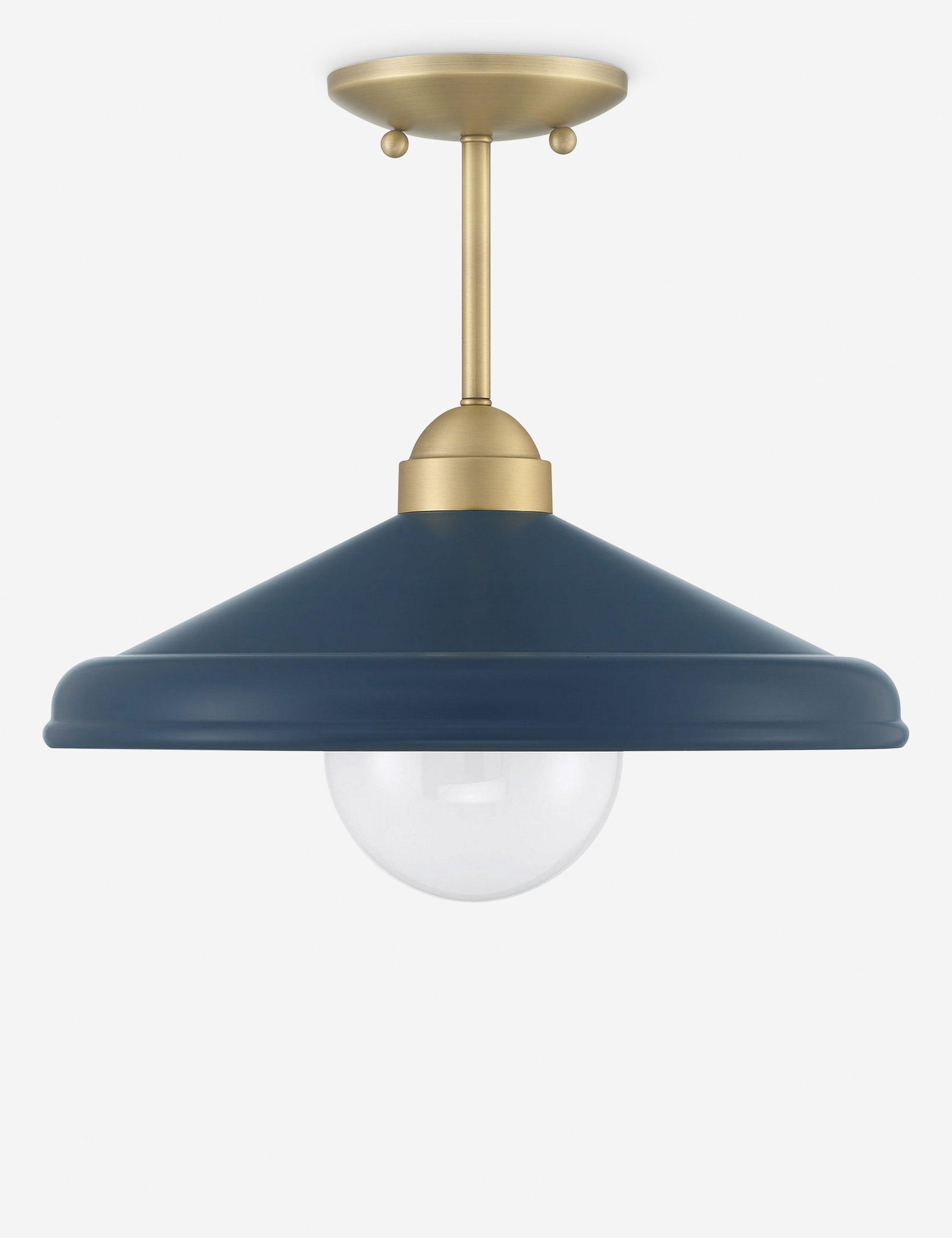 Modern Farmhouse Blue Semi-Flush Mount Ceiling Light with Gold Leaf Interior