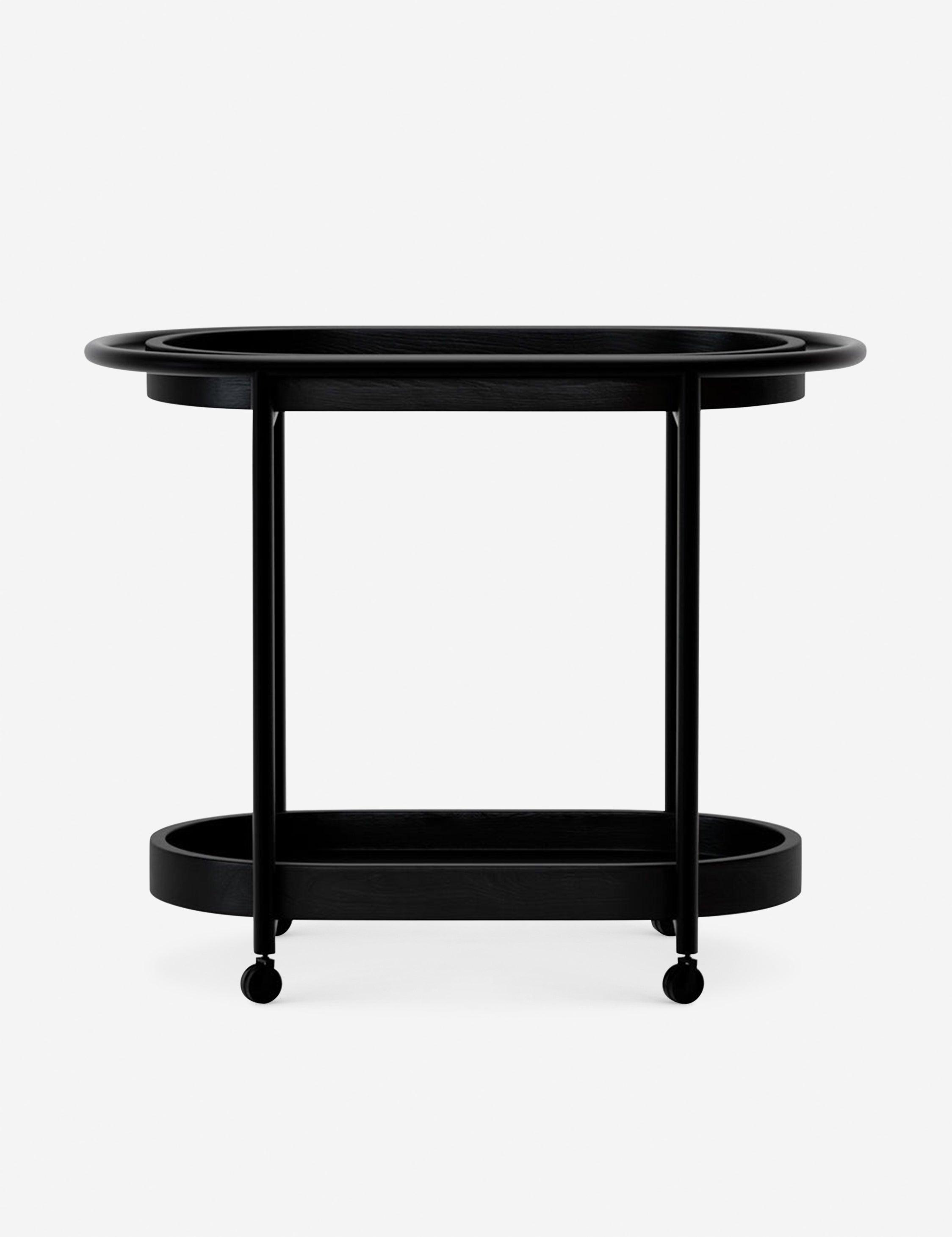 Orbit 36" Black Steel and Oak Bar Cart with Casters