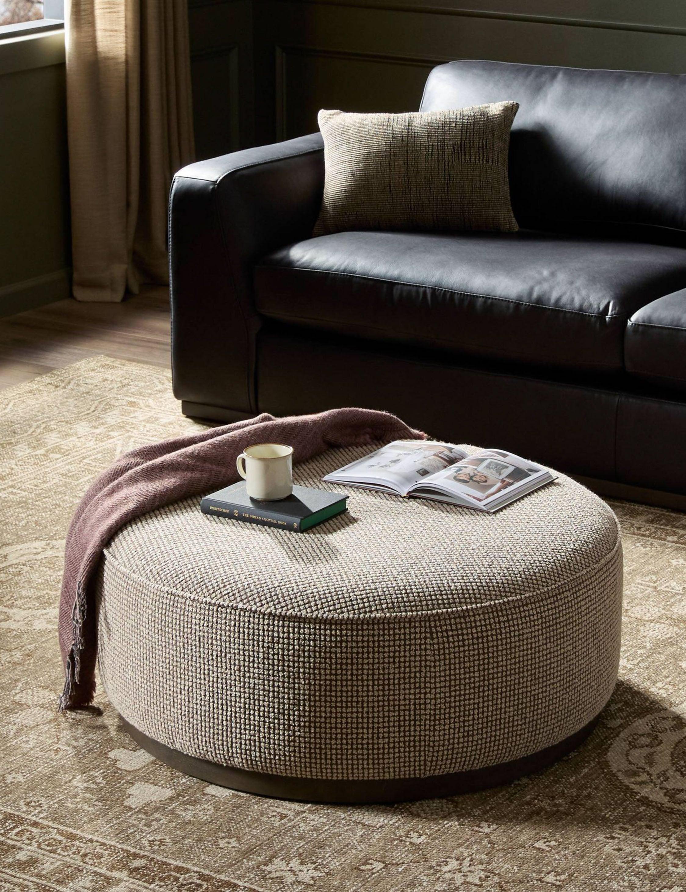 Aldora Round Ottoman - Taupe Weave