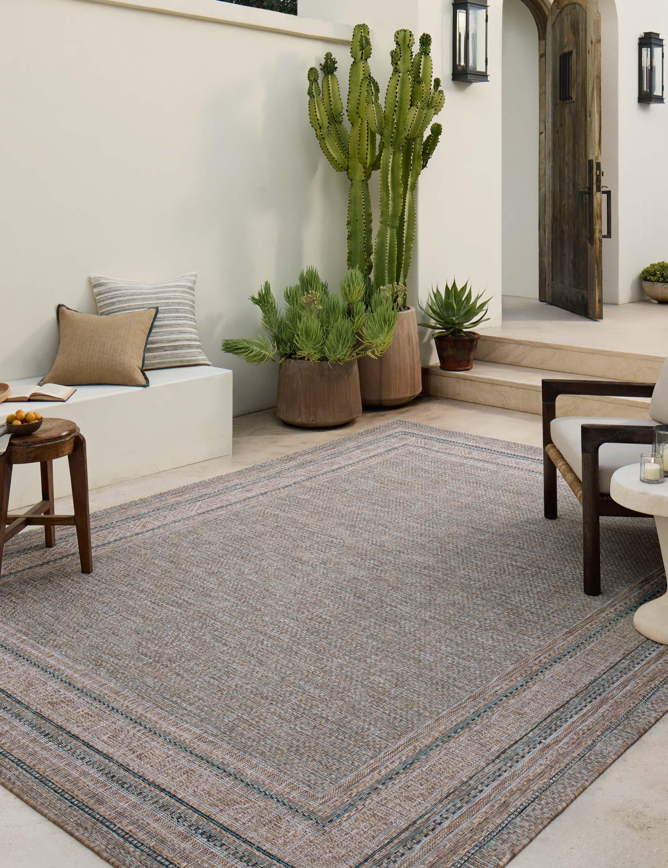 Topanga III Indoor / Outdoor Rug by Amber Lewis x Loloi - Natural and Teal / 6'7" x 9'4"
