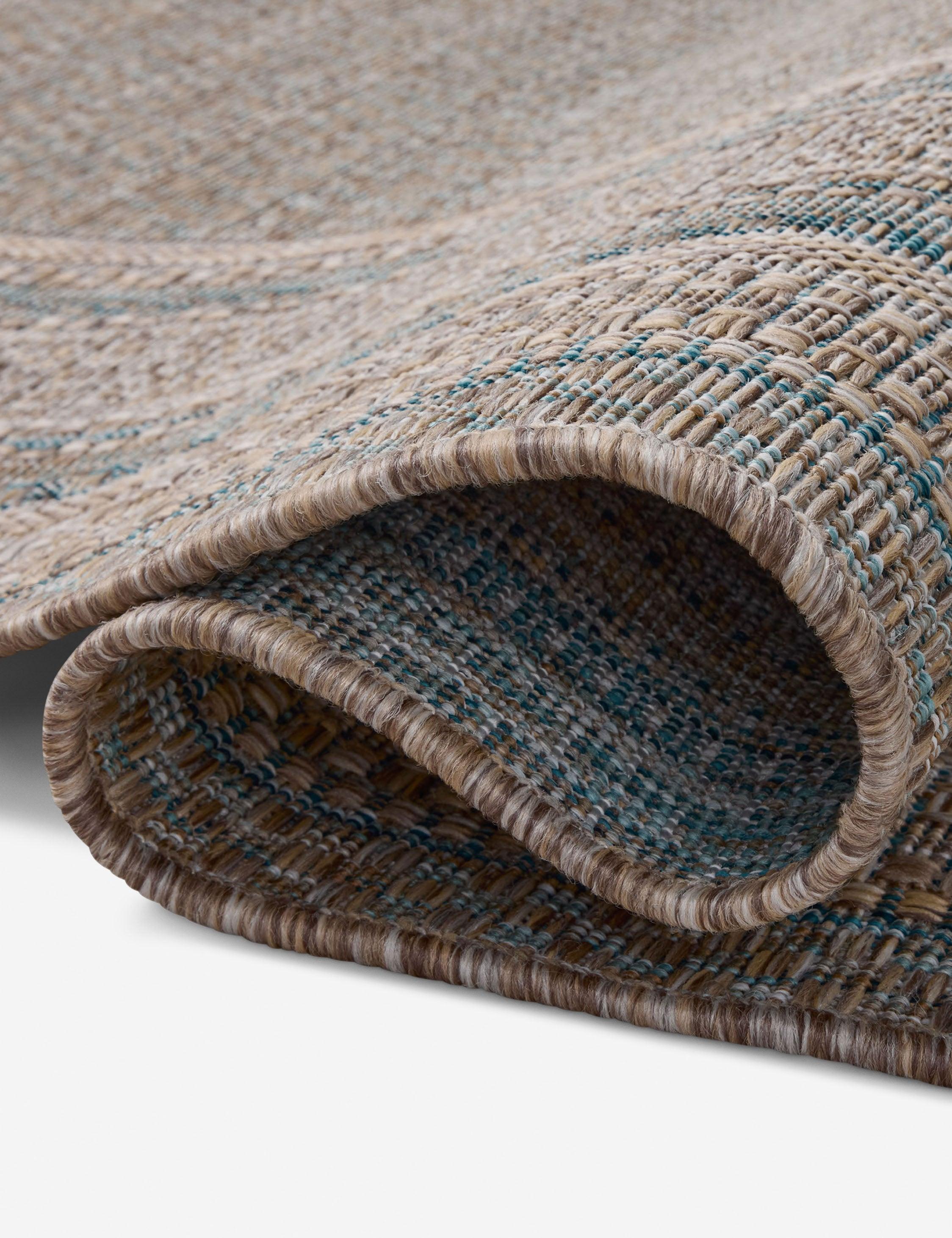 Topanga III Indoor / Outdoor Rug by Amber Lewis x Loloi - Natural and Teal / 6'7" x 9'4"