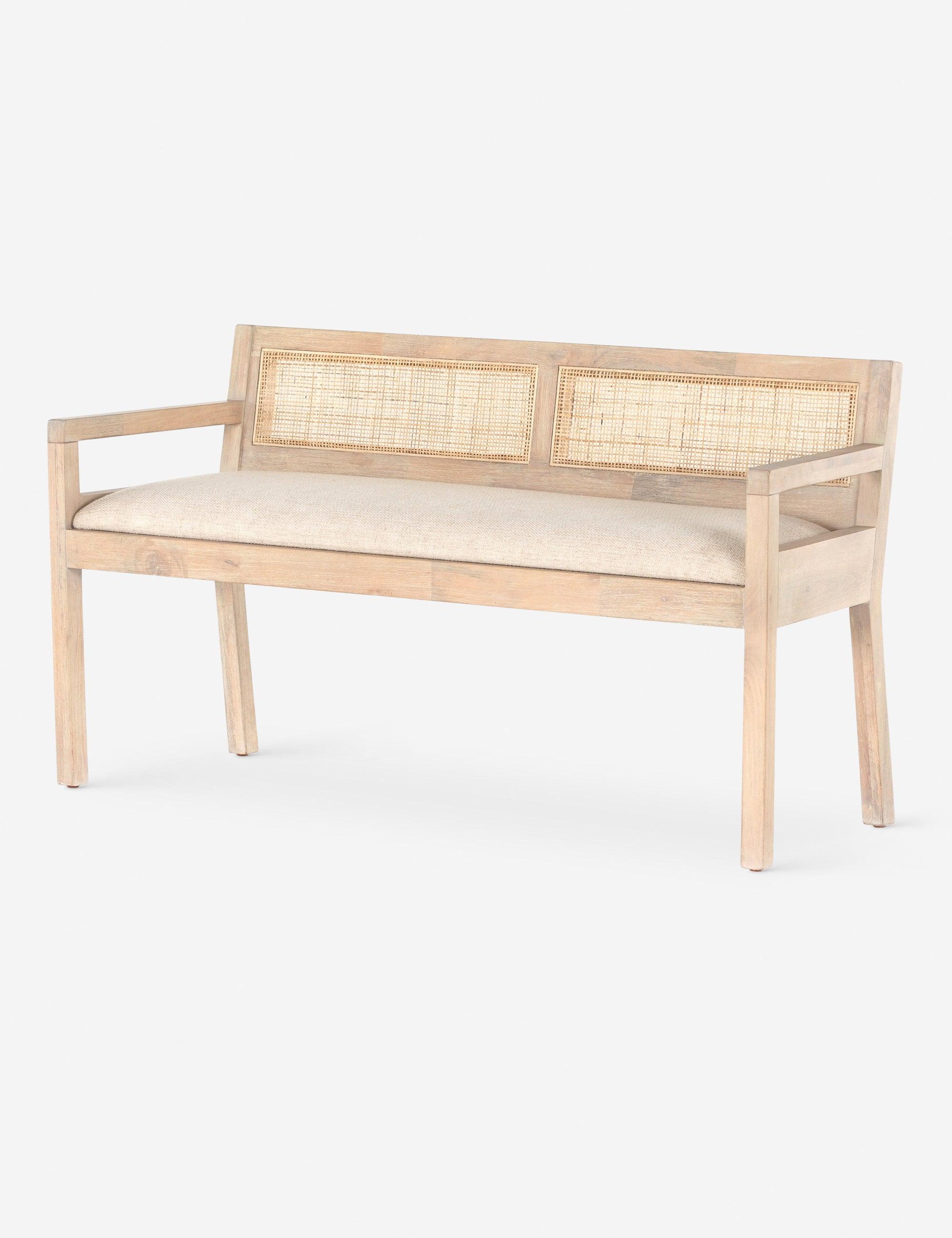 Contemporary Cream Mango Wood and Woven Cane 54" Bench