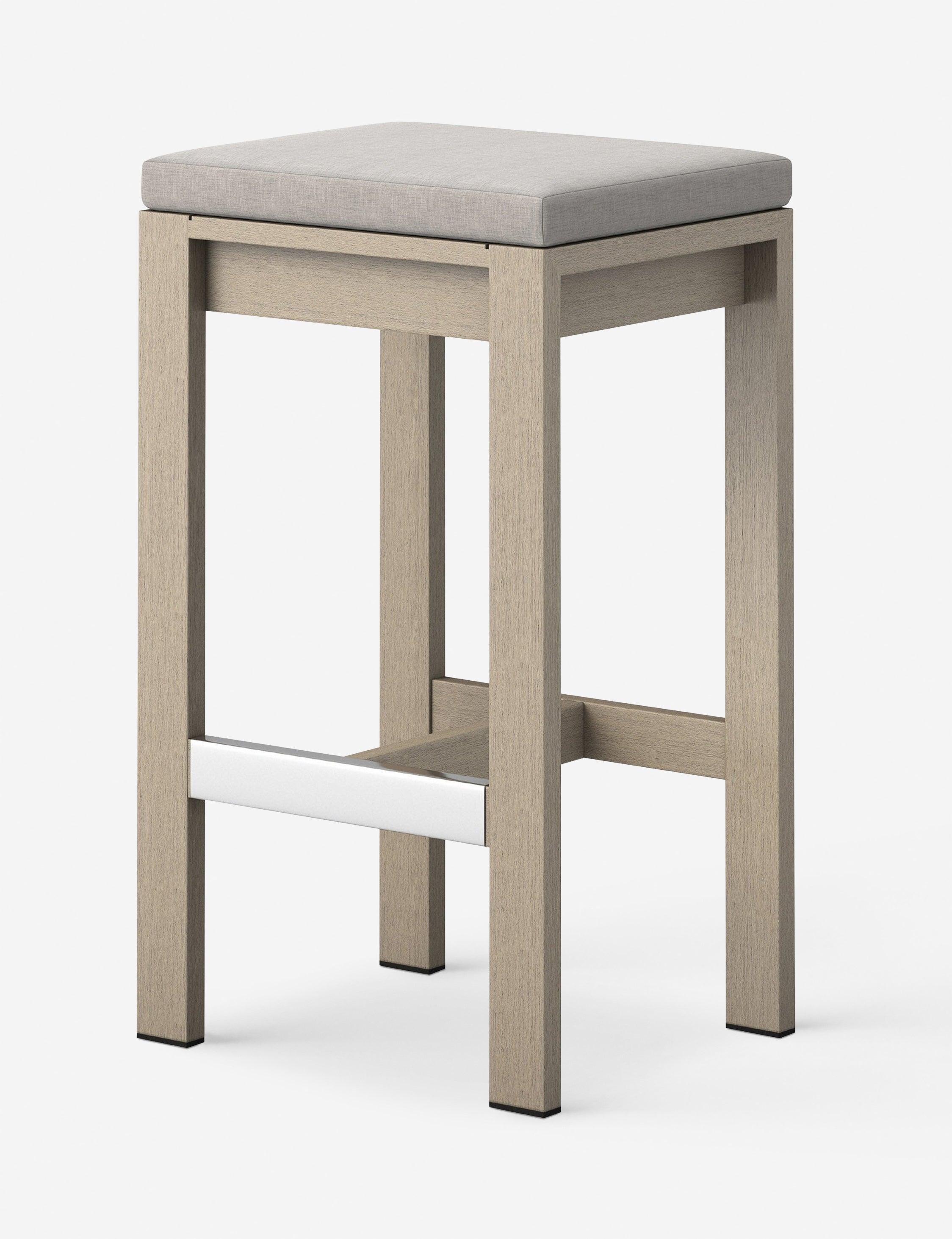 Stone Grey & Washed Brown Teak Wood Modern Counter Stool