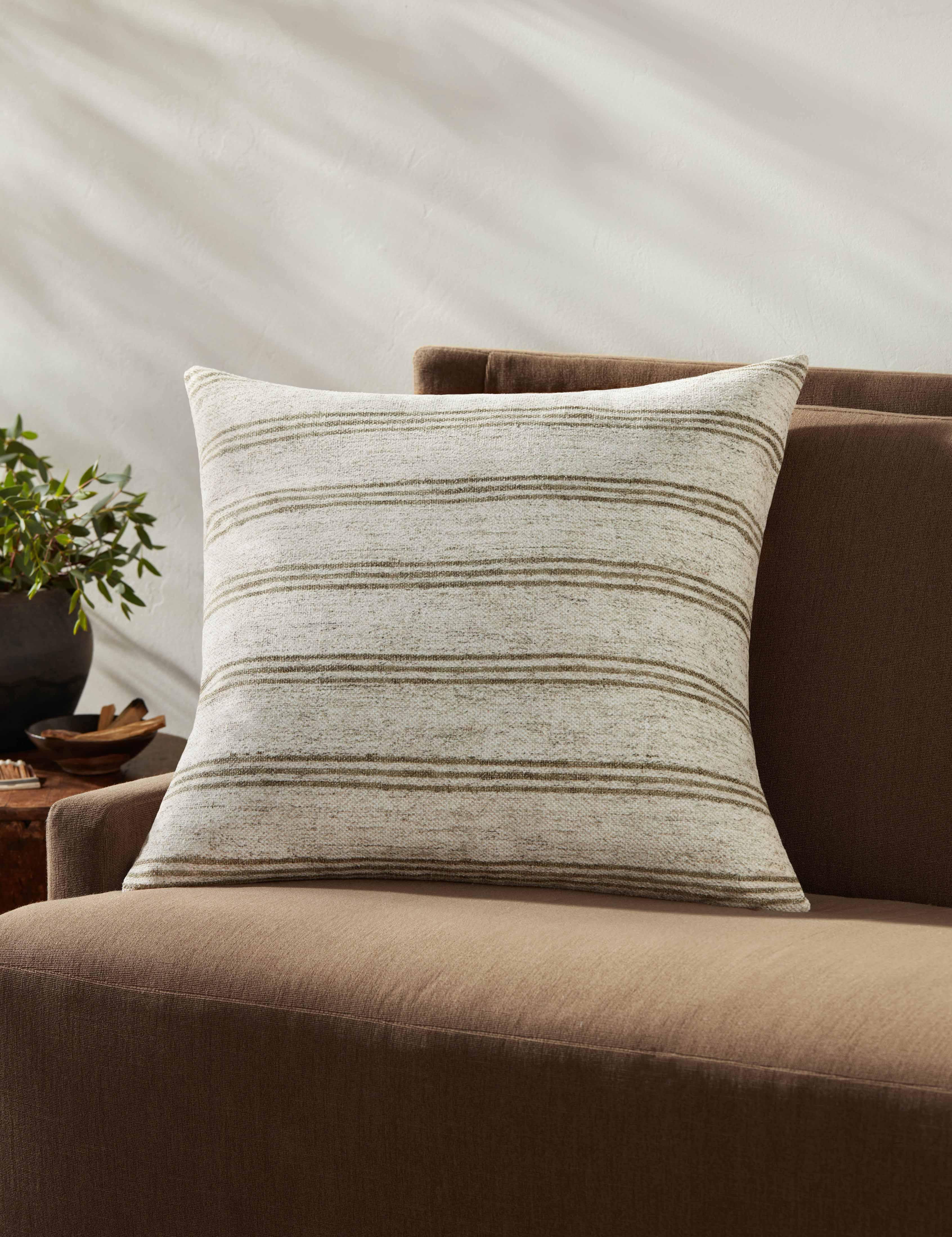 Zephyr Pillow by Amber Lewis x Loloi - Ivory and Olive / 22" x 22" / Polyester