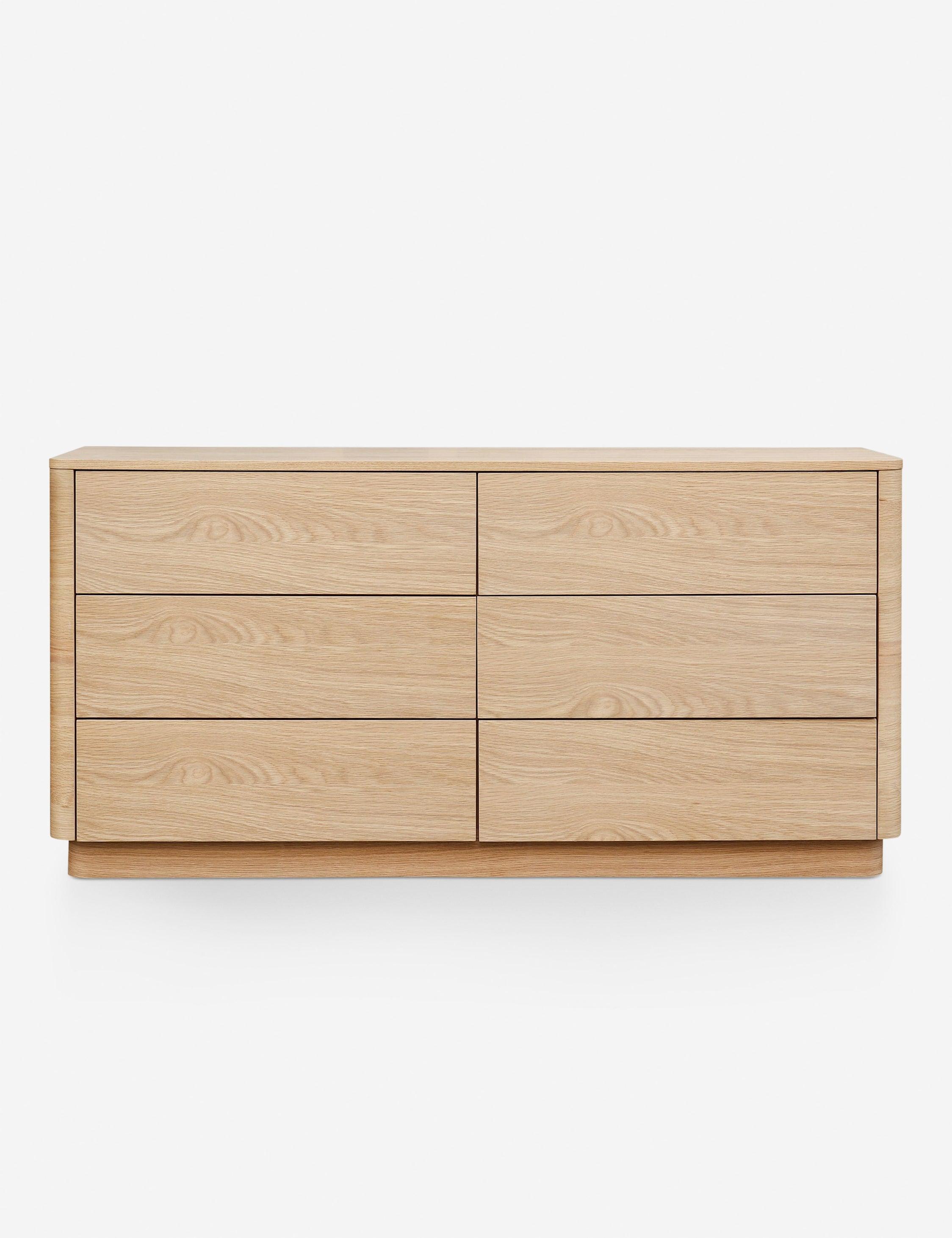 Transitional Soft Close 60" Oak Double Dresser with 6 Drawers