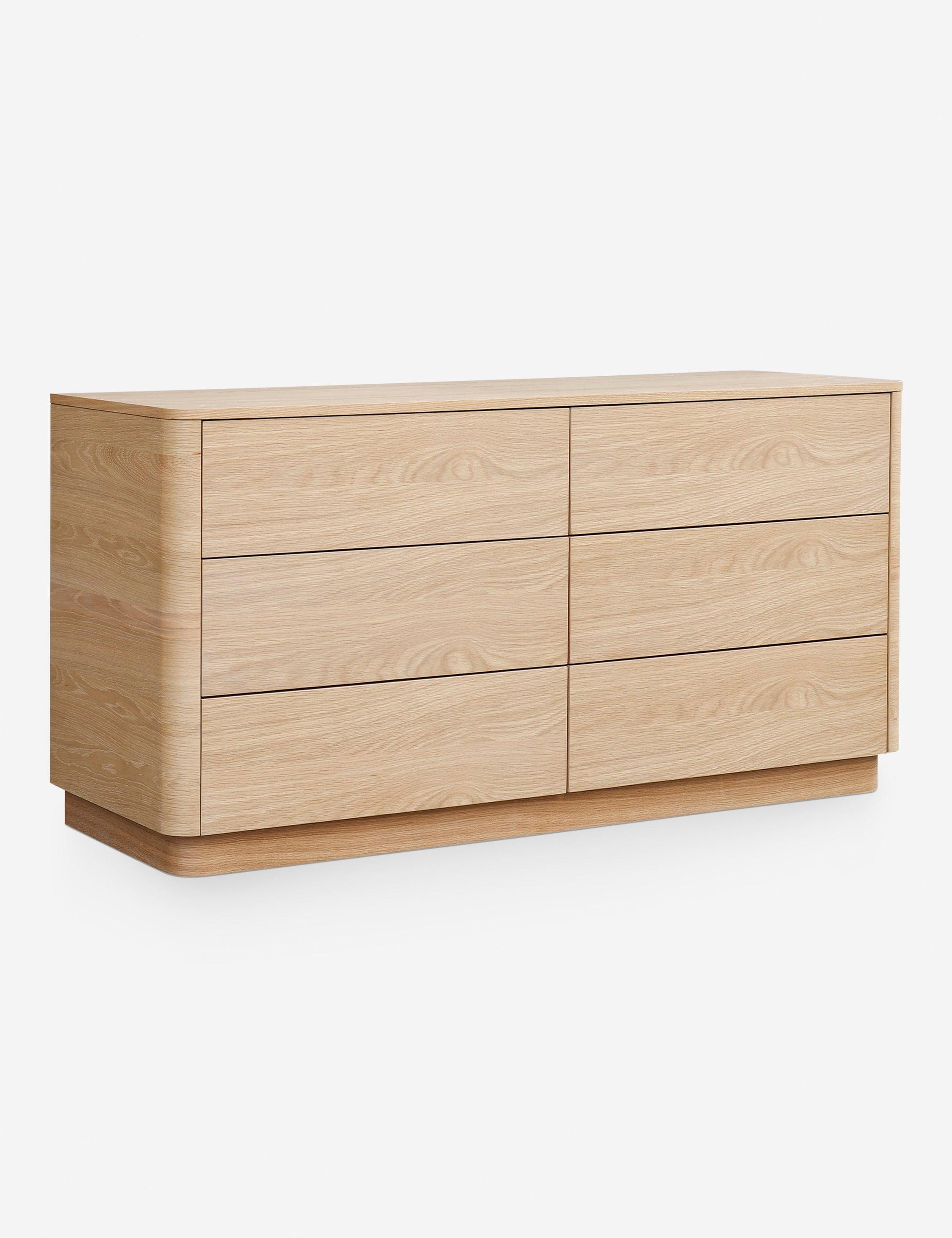 Transitional Soft Close 60" Oak Double Dresser with 6 Drawers