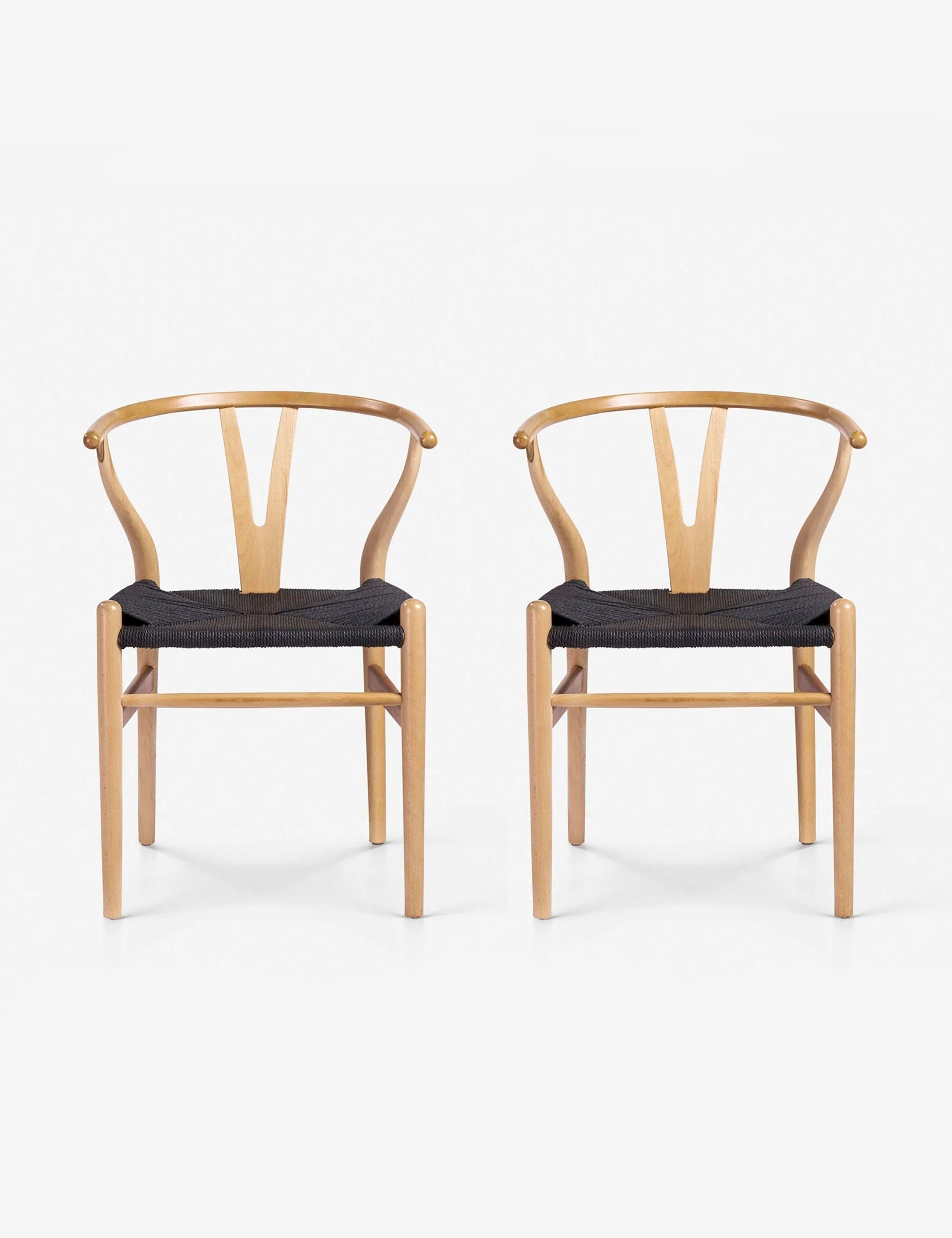 Evelina Natural Beech Wood and Black Rush Wishbone Side Chair