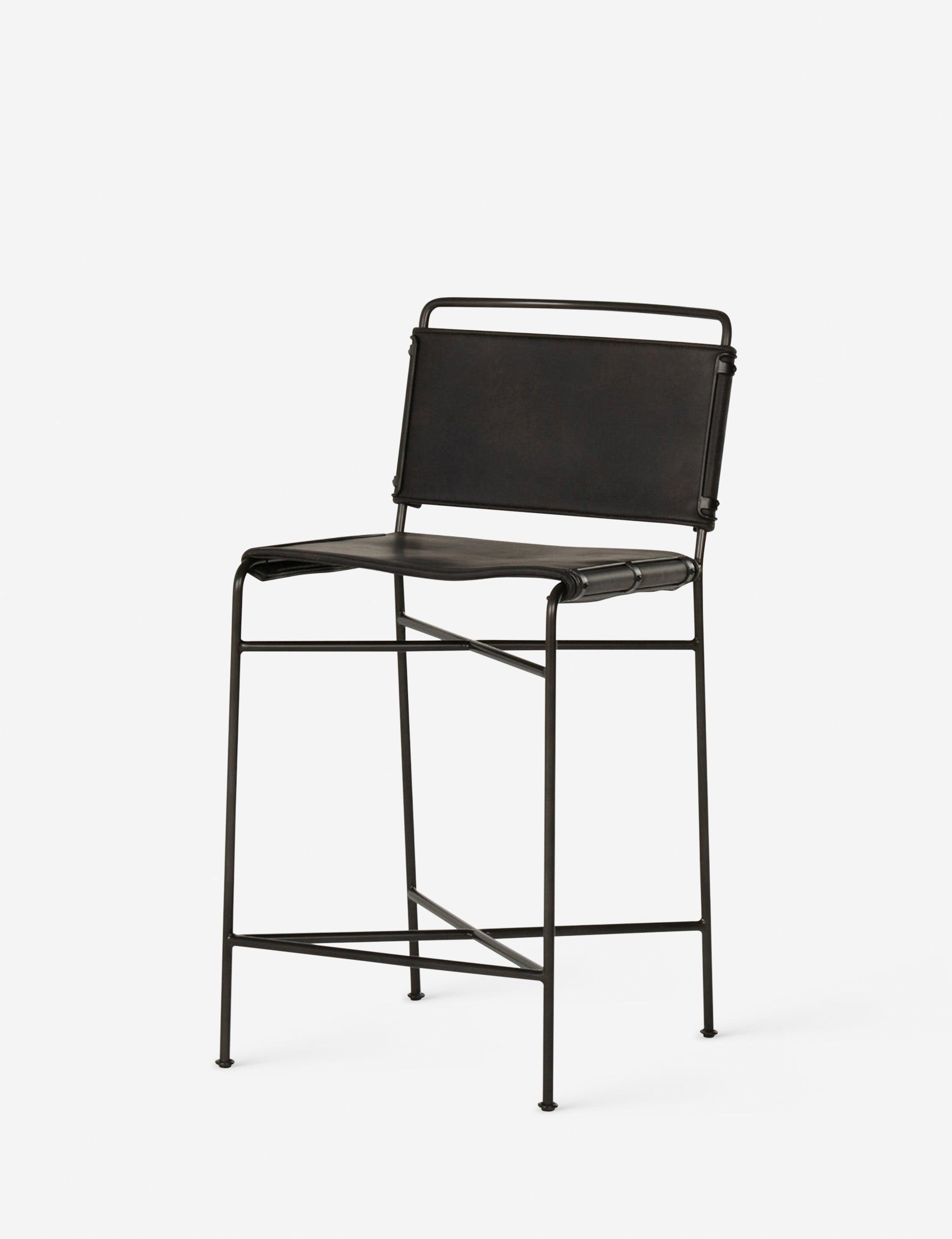 Oxton Distressed Black Faux Leather Counter Stool