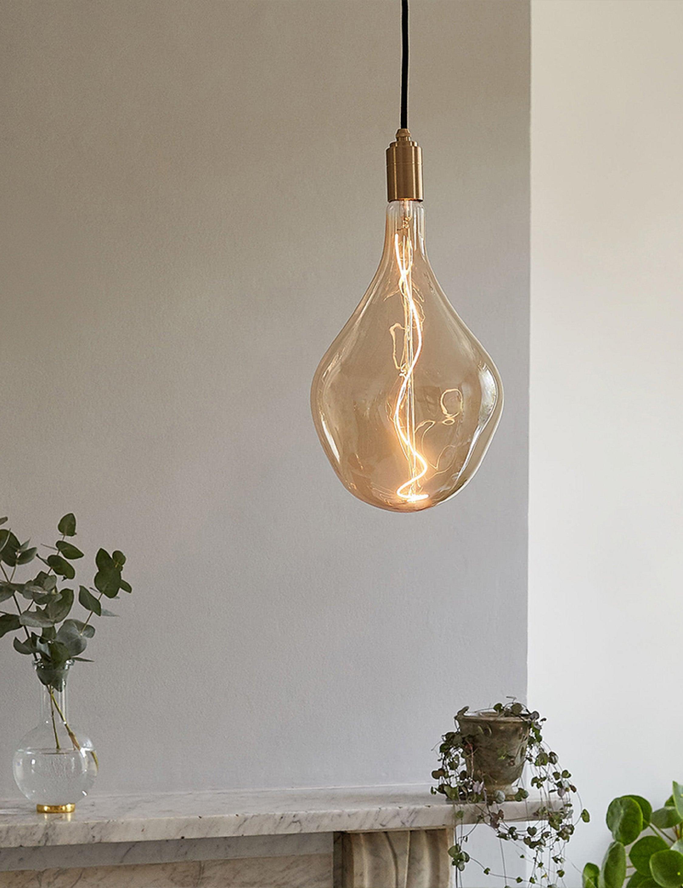 Voronoi III Brass Pendant Light with Sculptural Bulb - 13.5" Height