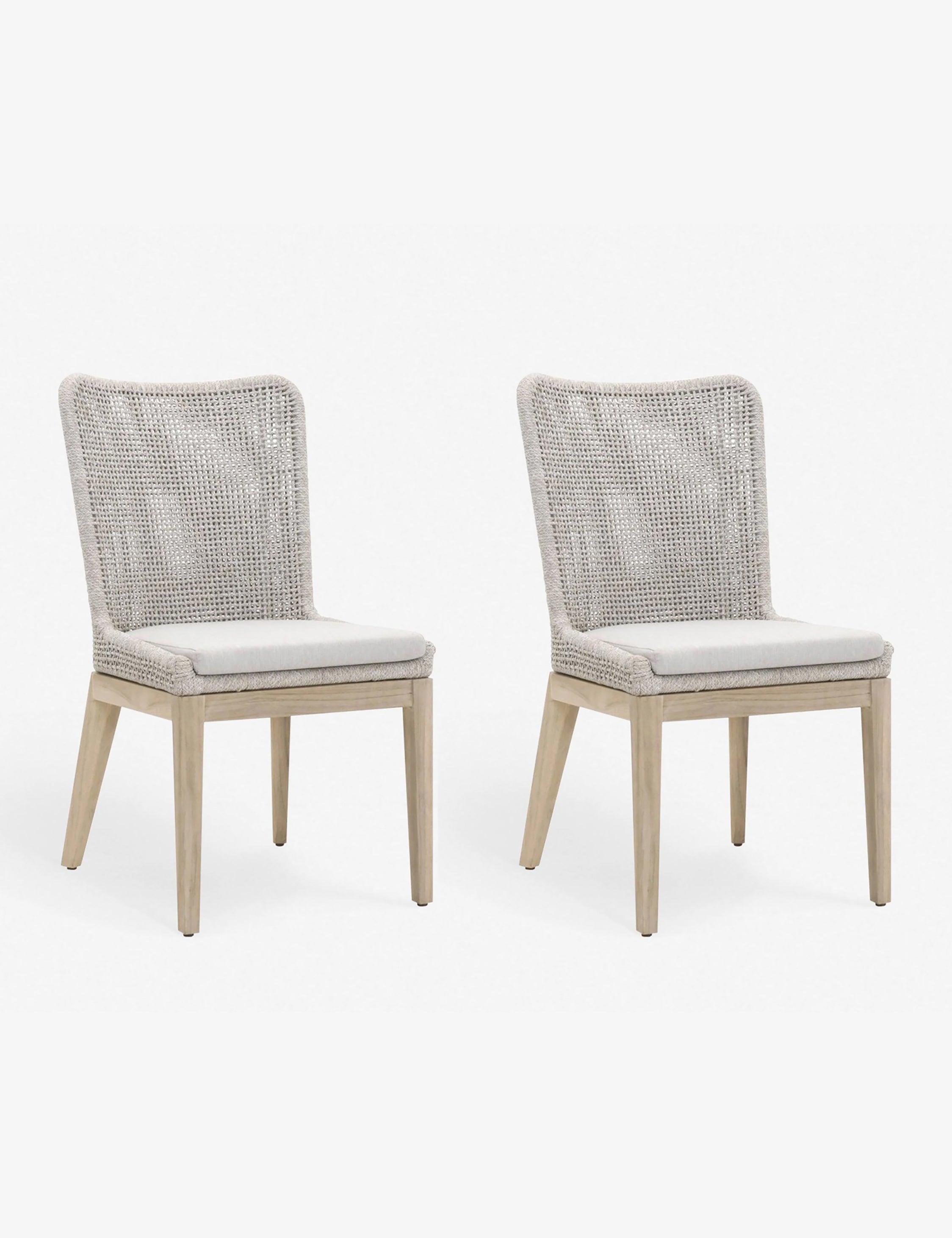 Winnetka Transitional Gray Mesh and Teak Outdoor Dining Chair