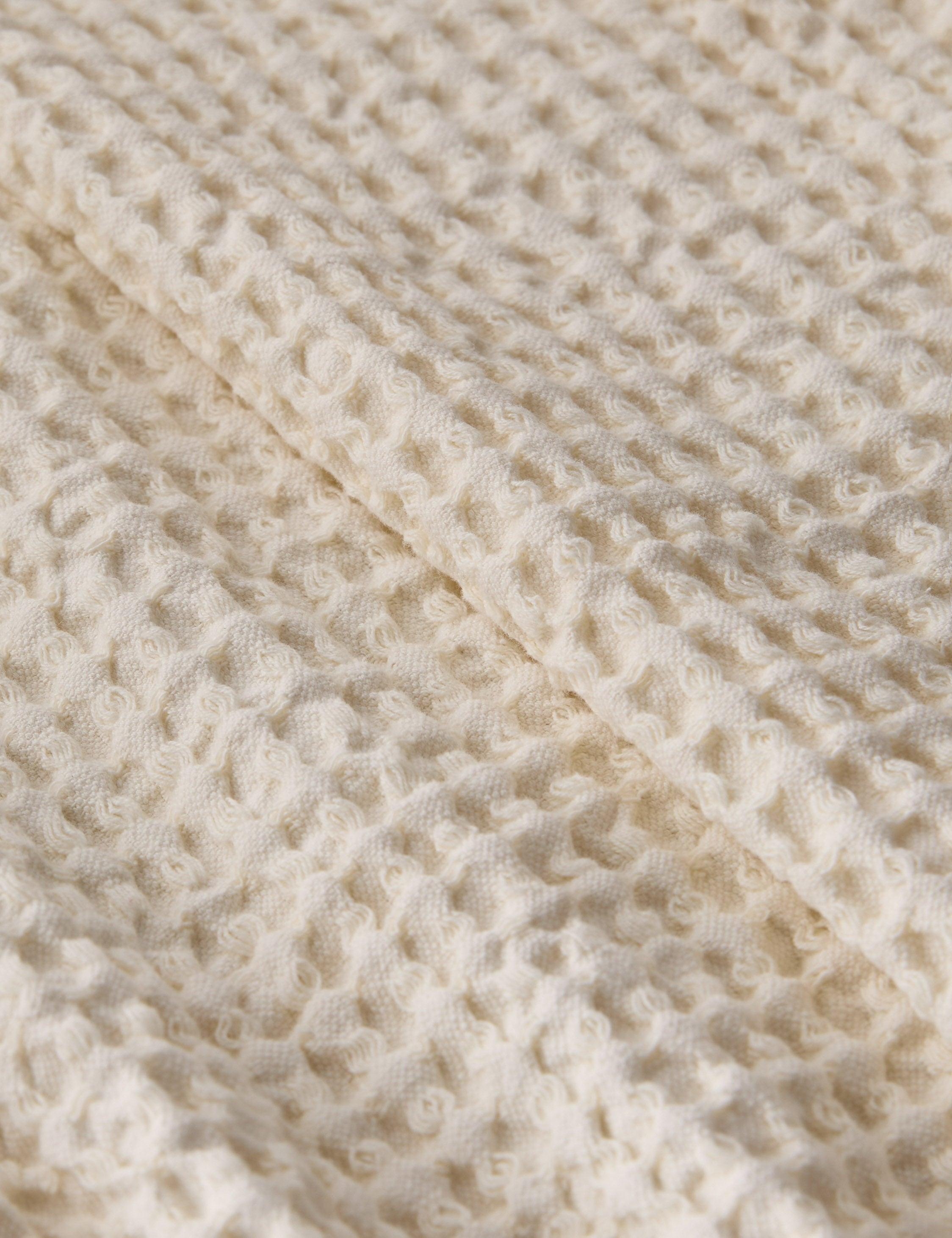 Zuma Queen-Sized Cream Cotton Waffle Weave Blanket