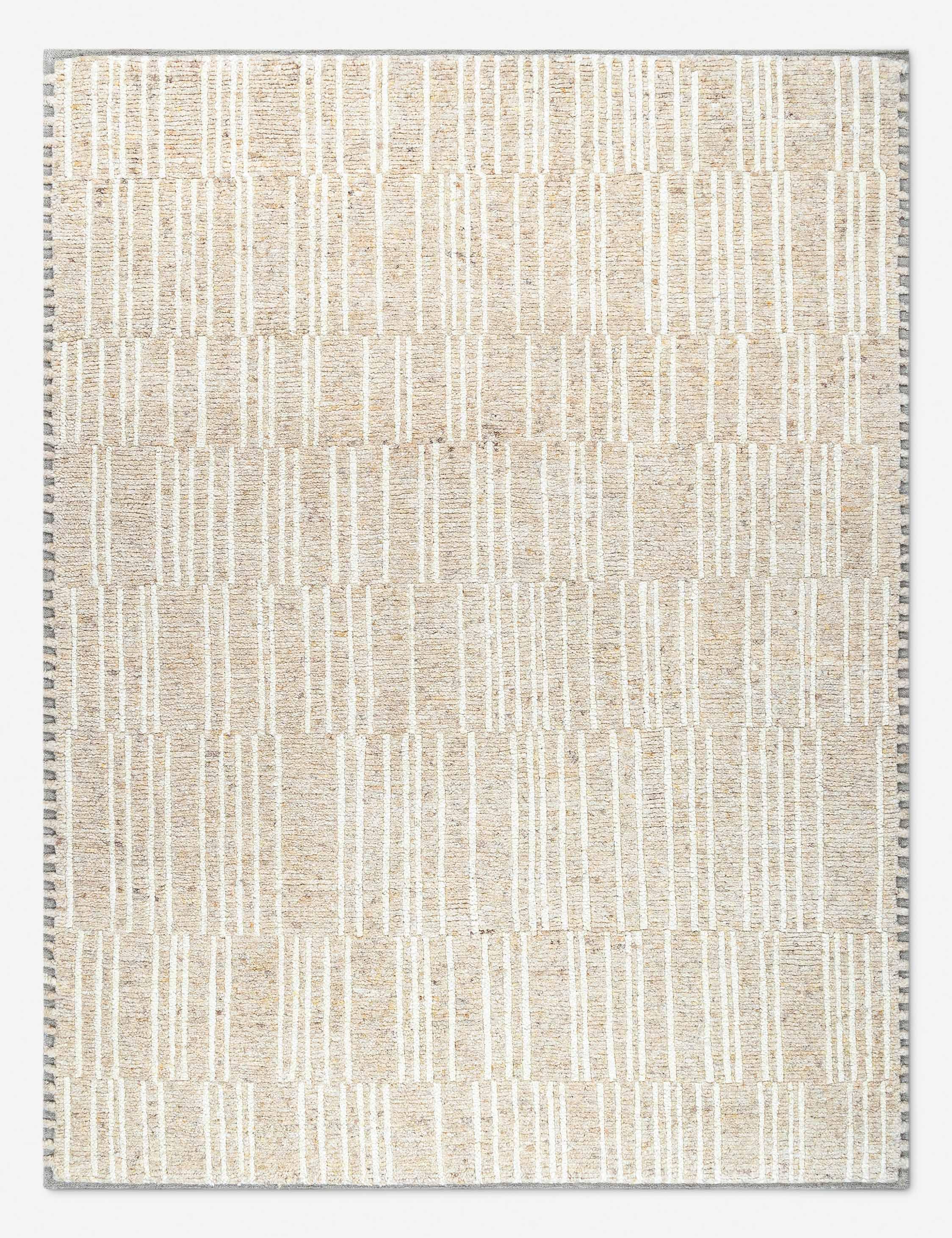 Hand-Knotted Black and Beige Wool Stripe Rug, 10' x 14'