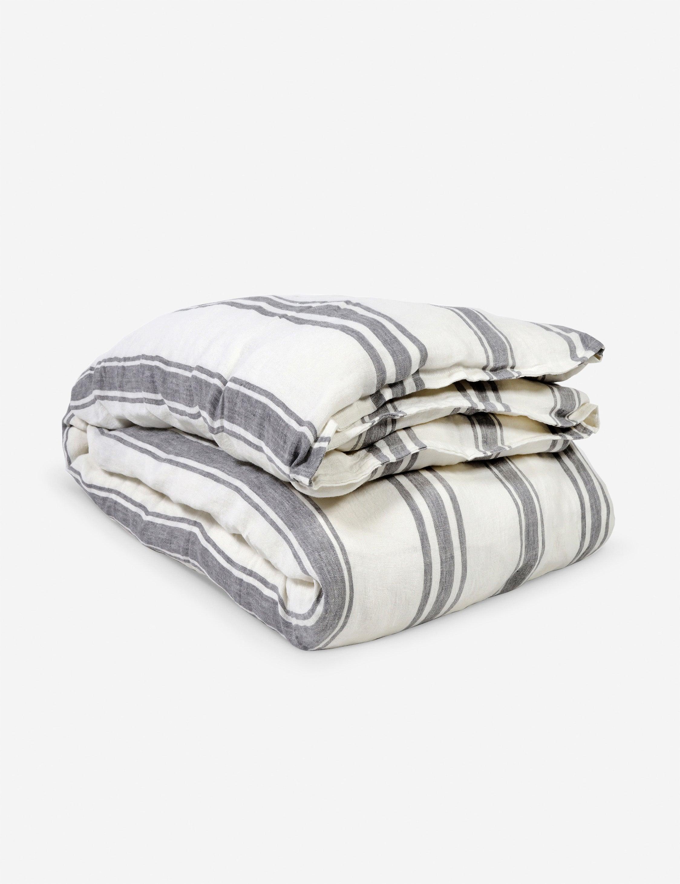 Jackson Cream and Gray Striped Linen Queen Duvet Cover