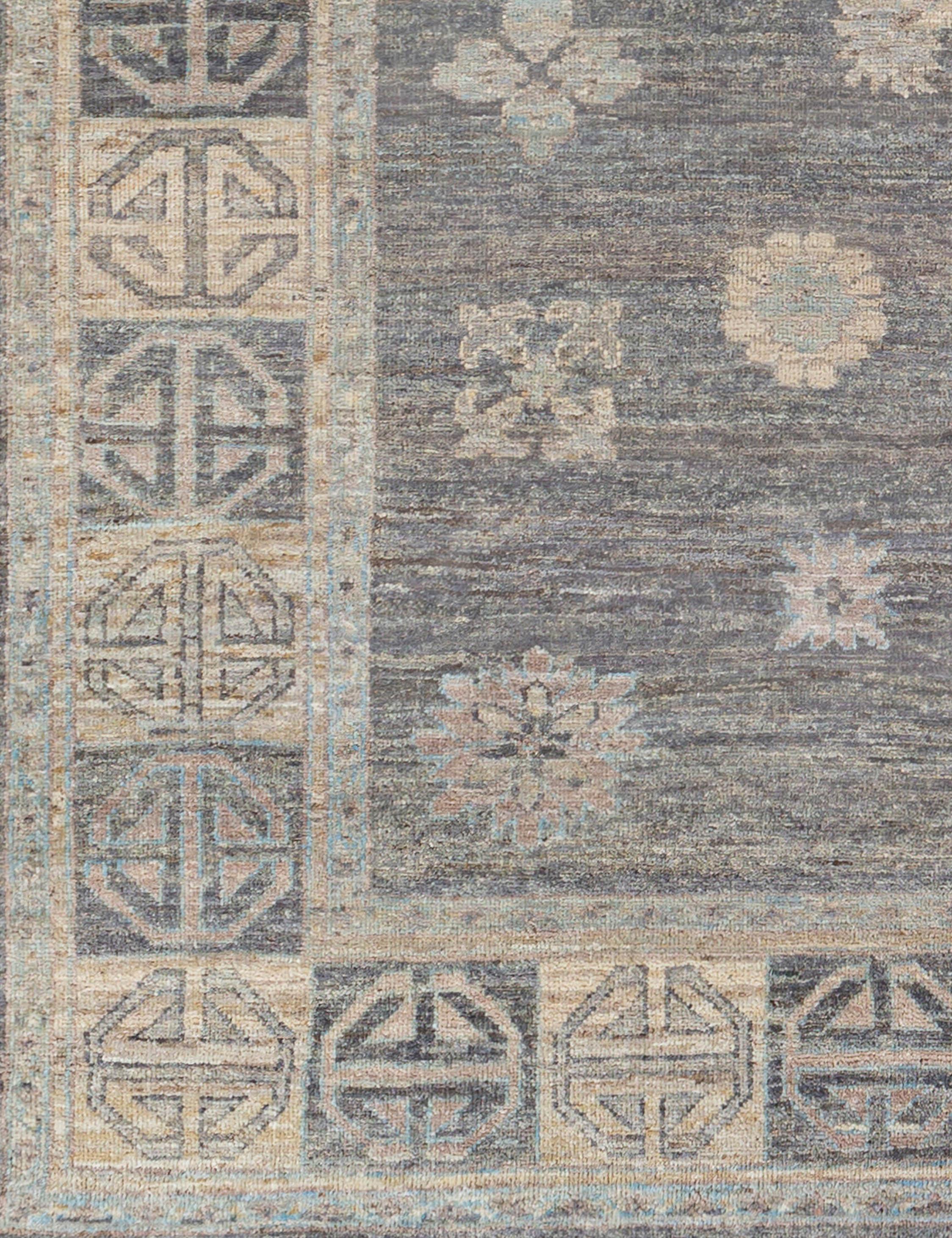 Gray Hand-Knotted Wool Rectangular Rug 2' x 3'