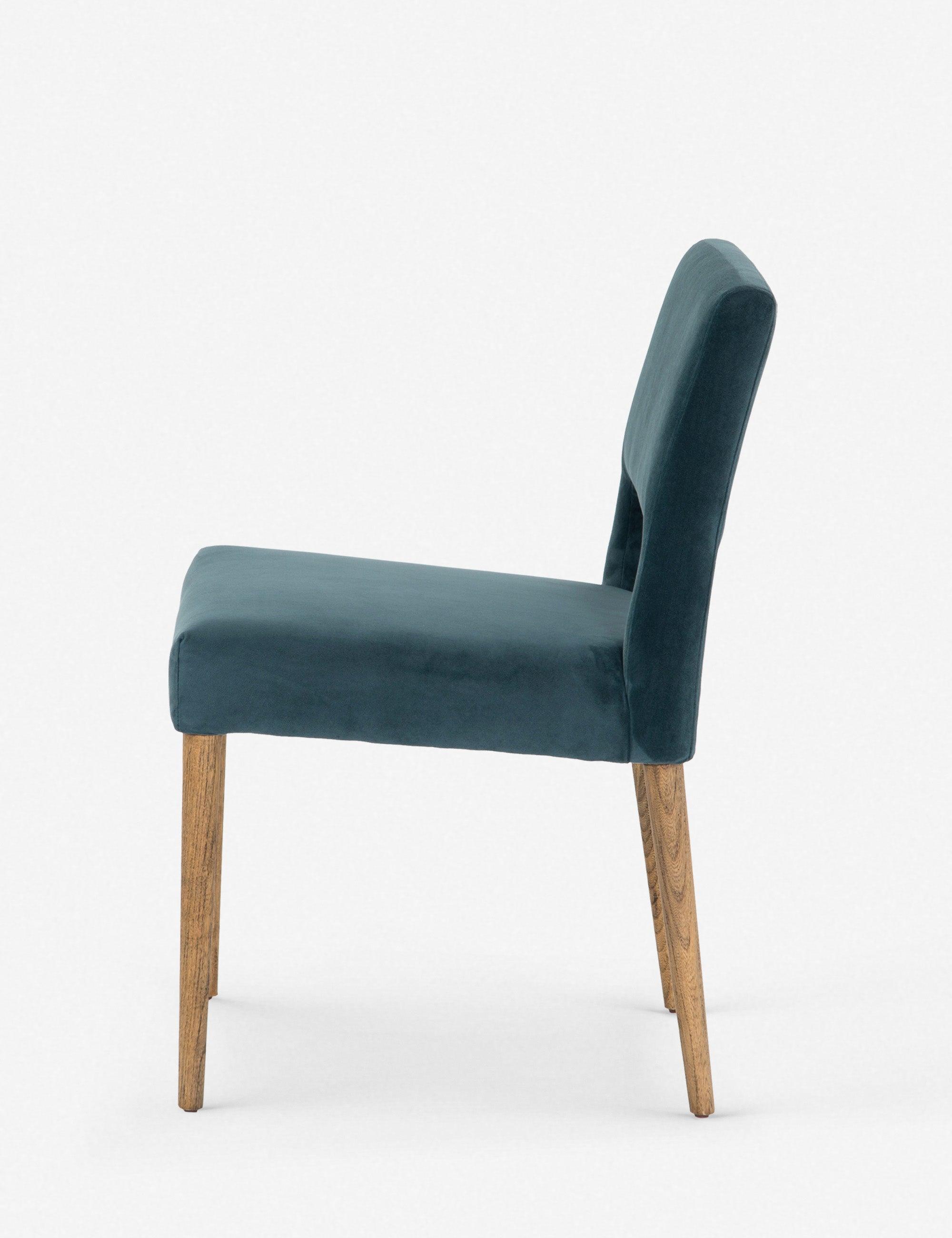 Contemporary Azure Blue Leather Side Chair with Wooden Legs