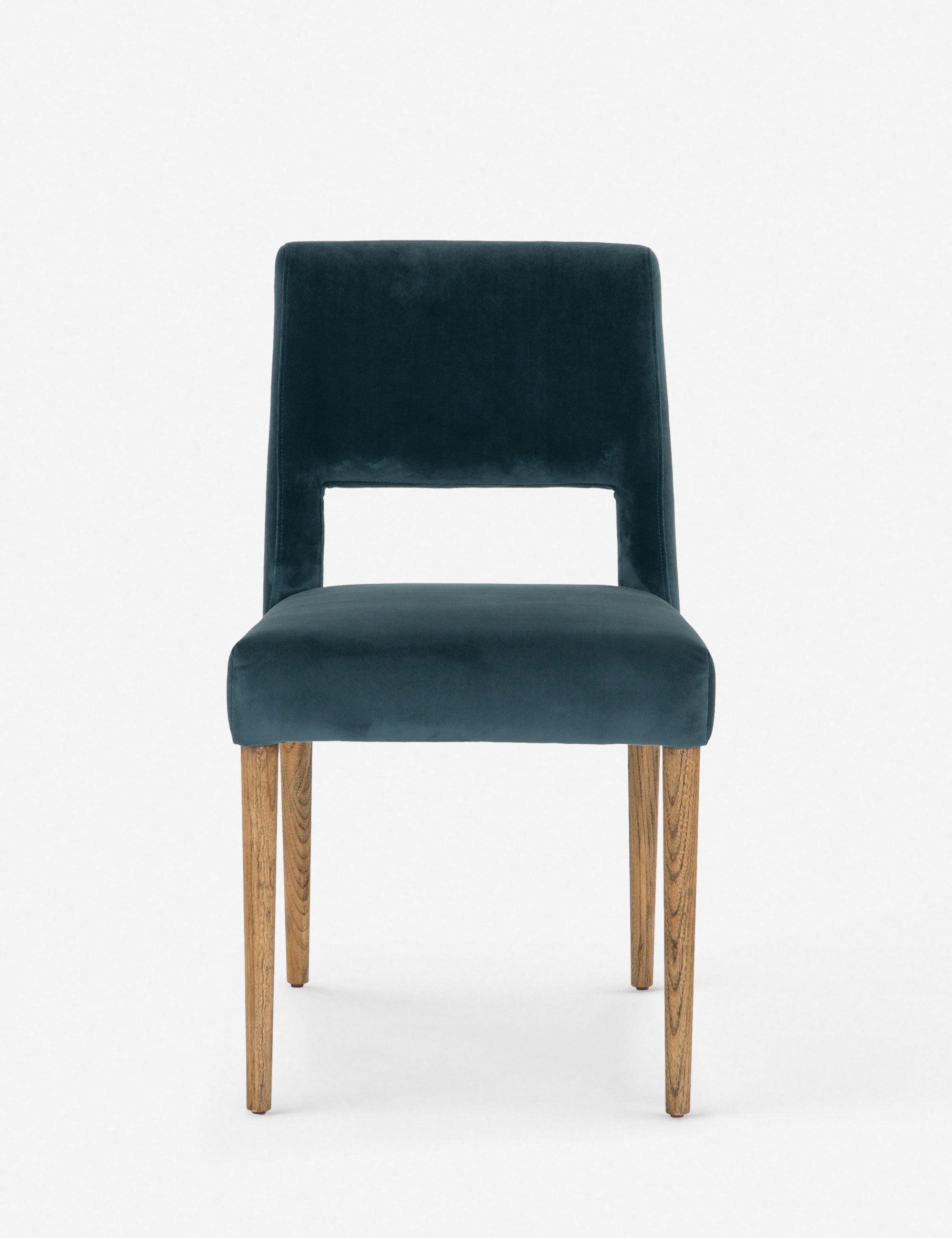 Contemporary Azure Blue Leather Side Chair with Wooden Legs