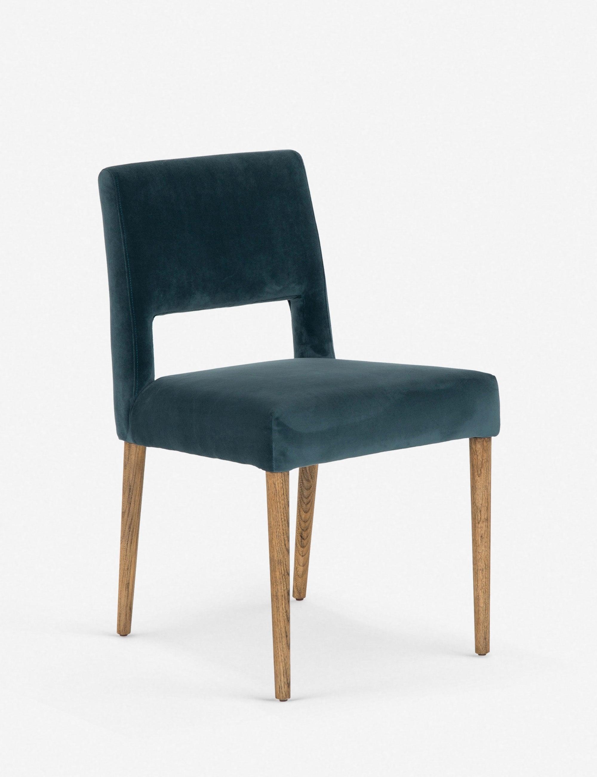 Contemporary Azure Blue Leather Side Chair with Wooden Legs