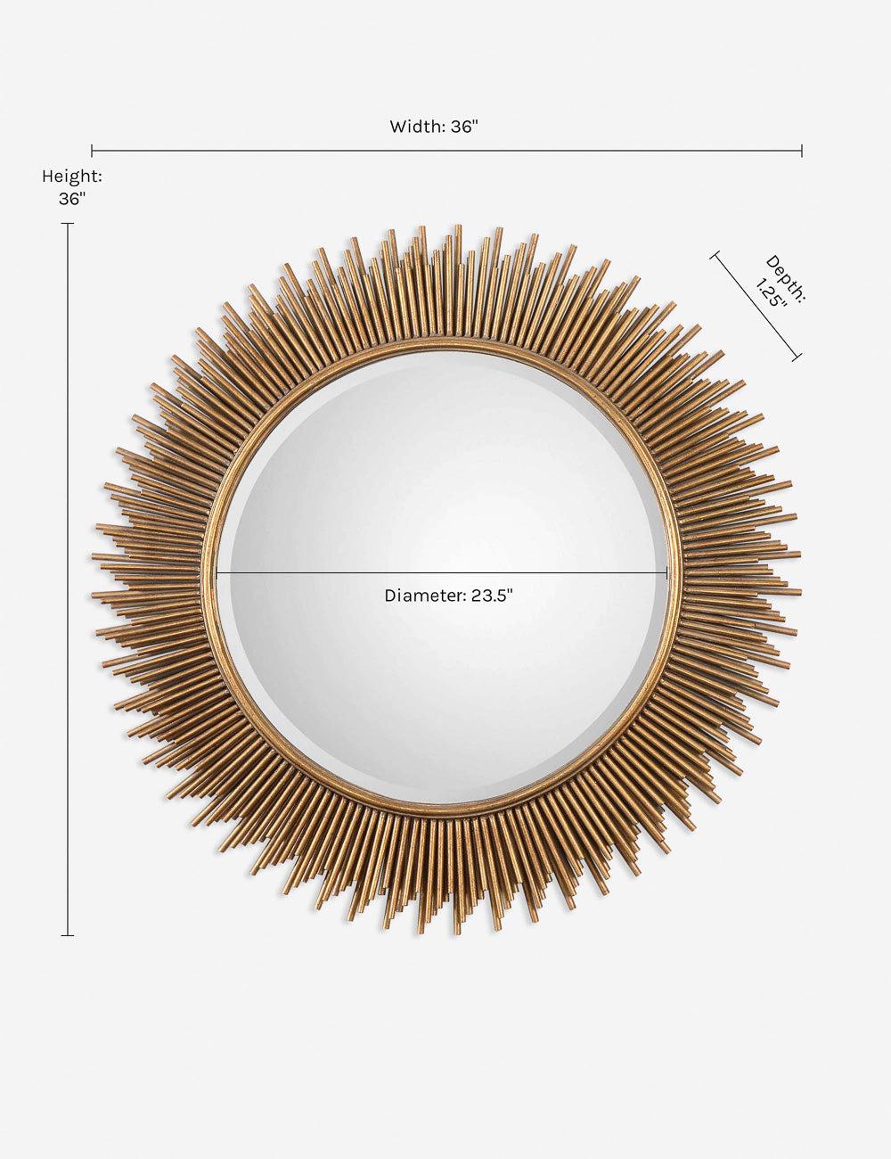 Transitional Sunburst Round Wood & Gold Mirror 36"