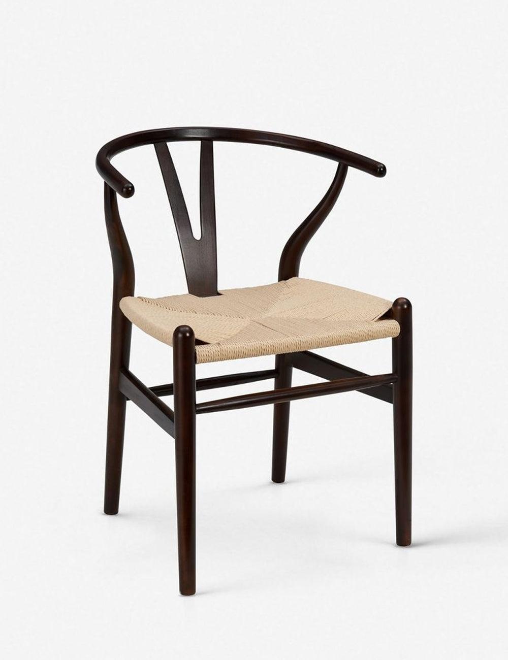 Walnut Wood Elegant Side Chair with Woven Rush Seat